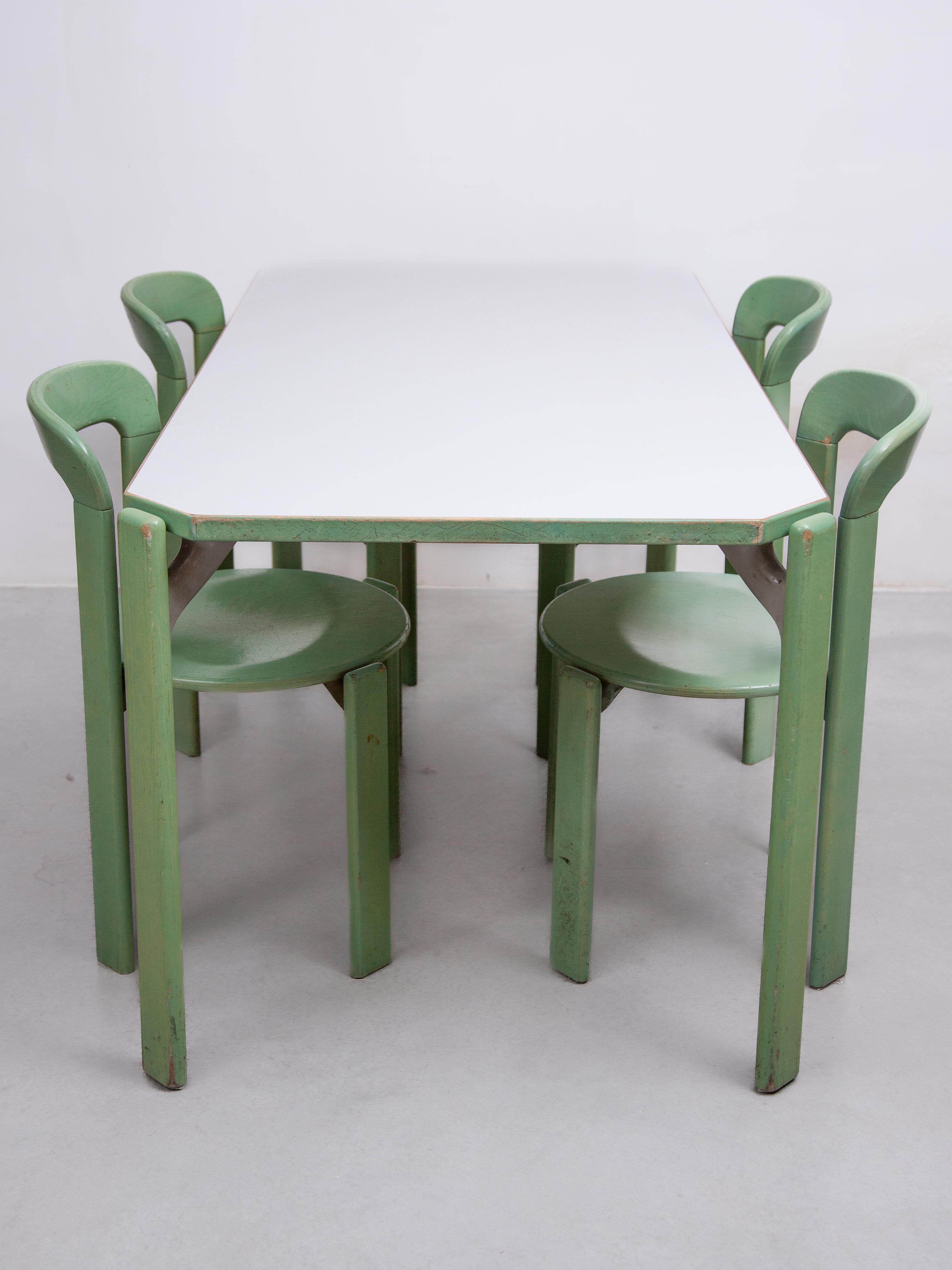 Allemand Ensemble table et quatre chaises vert Bruno Rey, 1979, Kusch and Co, modèle 3300 en vente