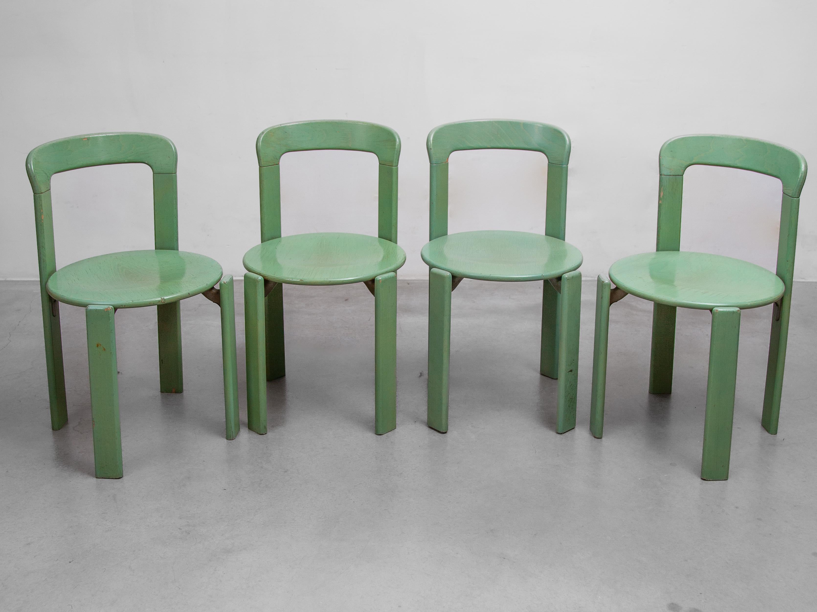 Fait main Ensemble table et quatre chaises vert Bruno Rey, 1979, Kusch and Co, modèle 3300 en vente