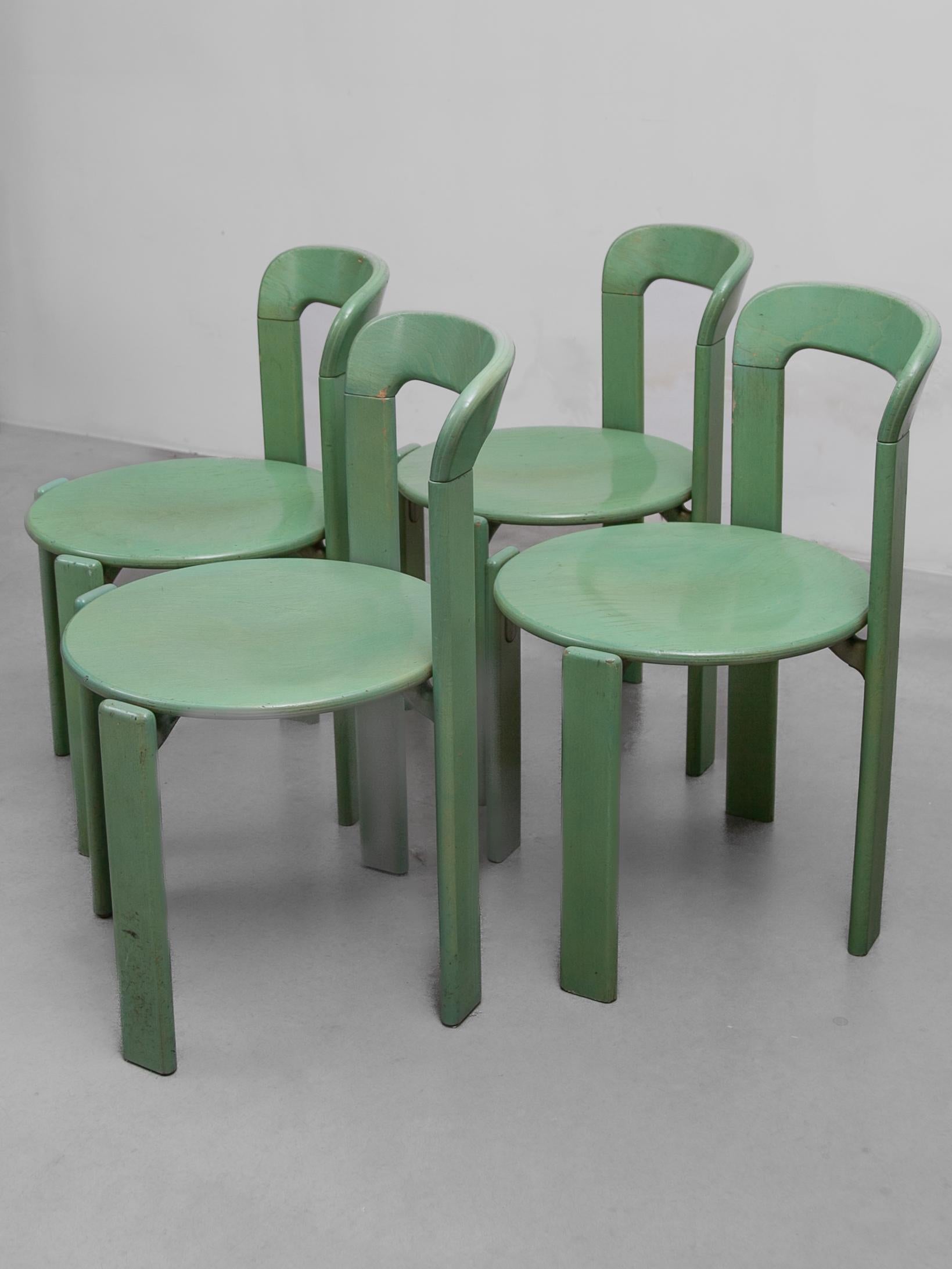 Fin du 20e siècle Ensemble table et quatre chaises vert Bruno Rey, 1979, Kusch and Co, modèle 3300 en vente