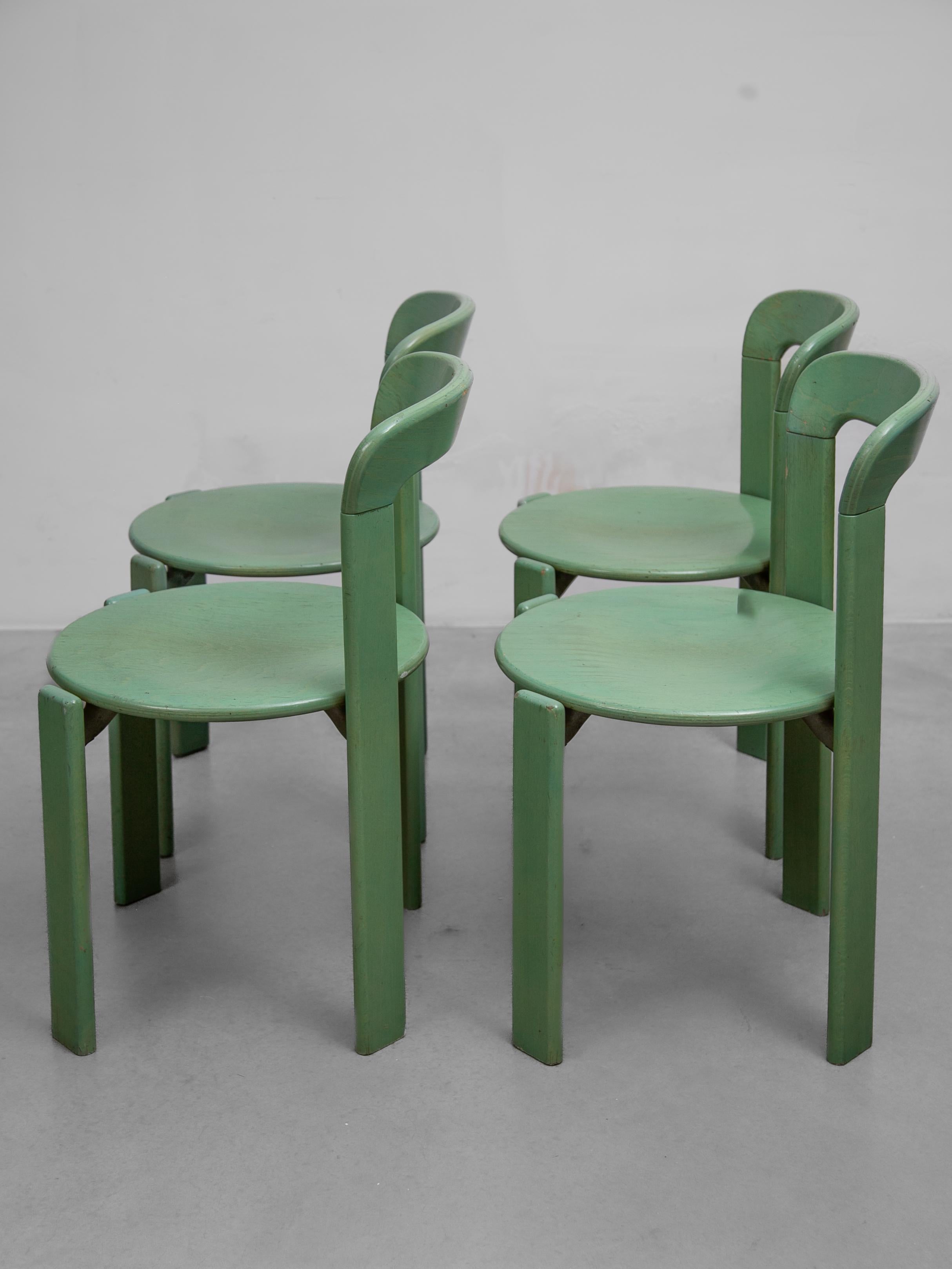 Ensemble table et quatre chaises vert Bruno Rey, 1979, Kusch and Co, modèle 3300 en vente 1