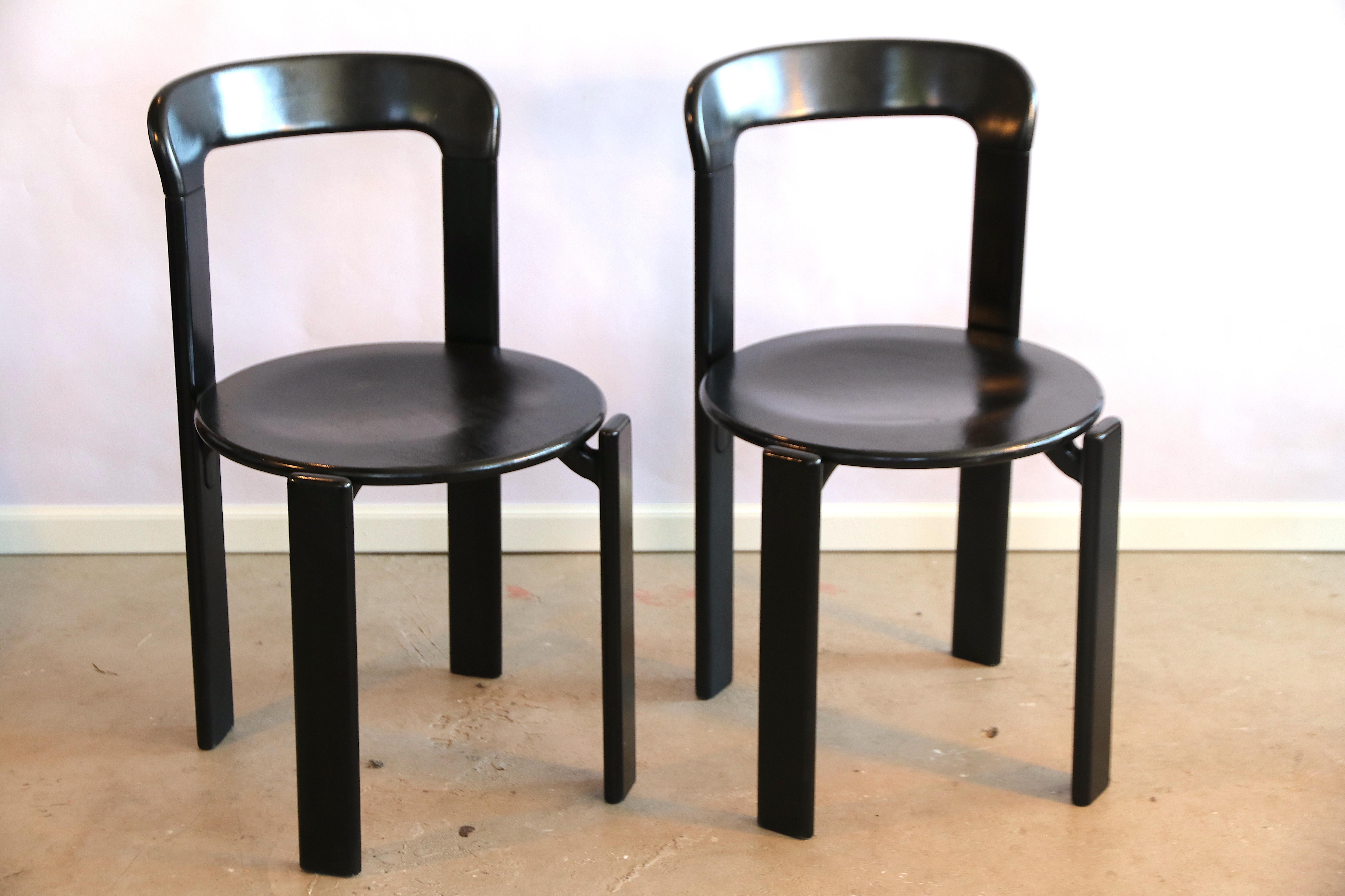 Late 20th Century Bruno Rey Set of 6 Black Dining Chairs, of Which 2 Rare Double Back Version