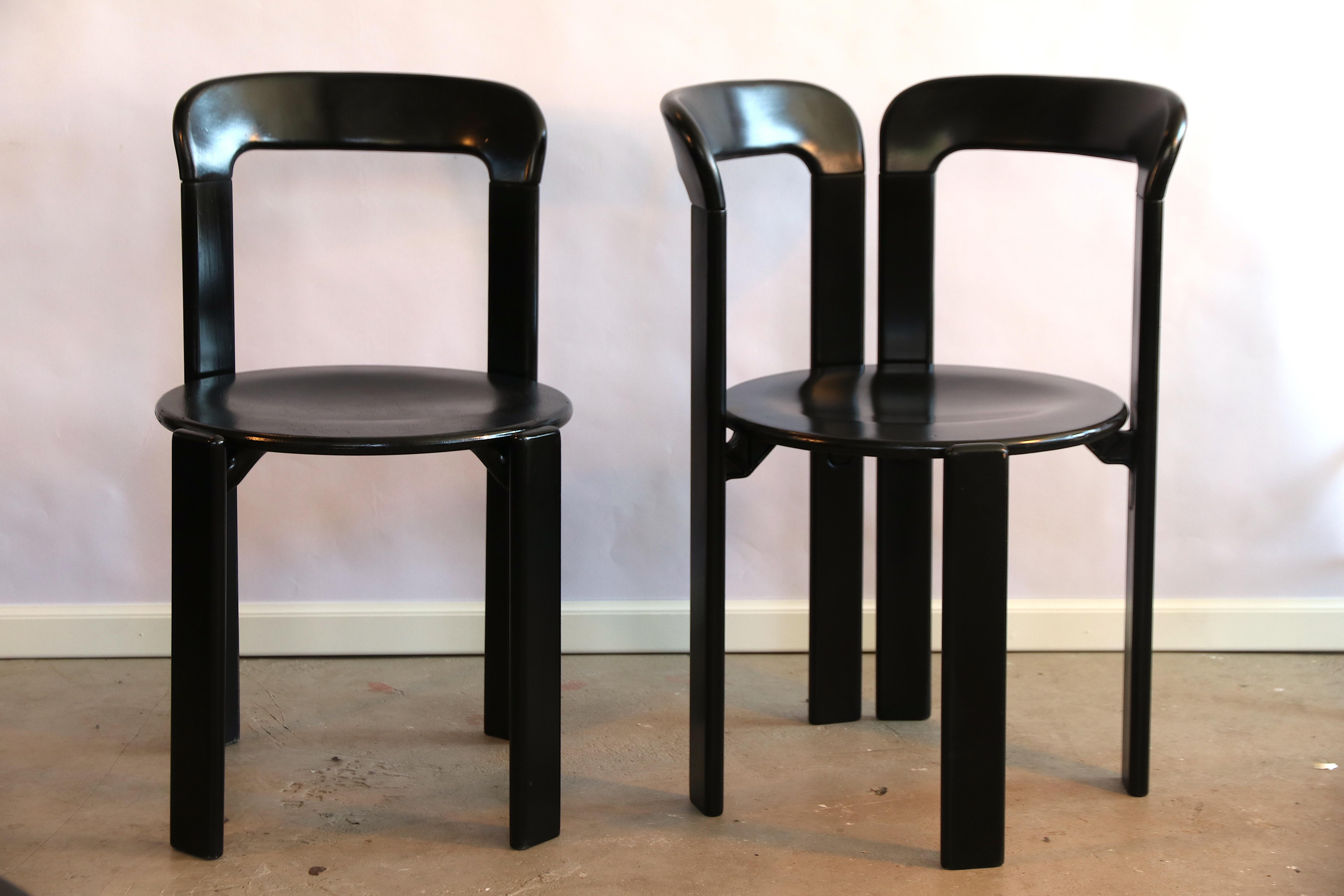 Aluminum Bruno Rey Set of 6 Black Dining Chairs, of Which 2 Rare Double Back Version