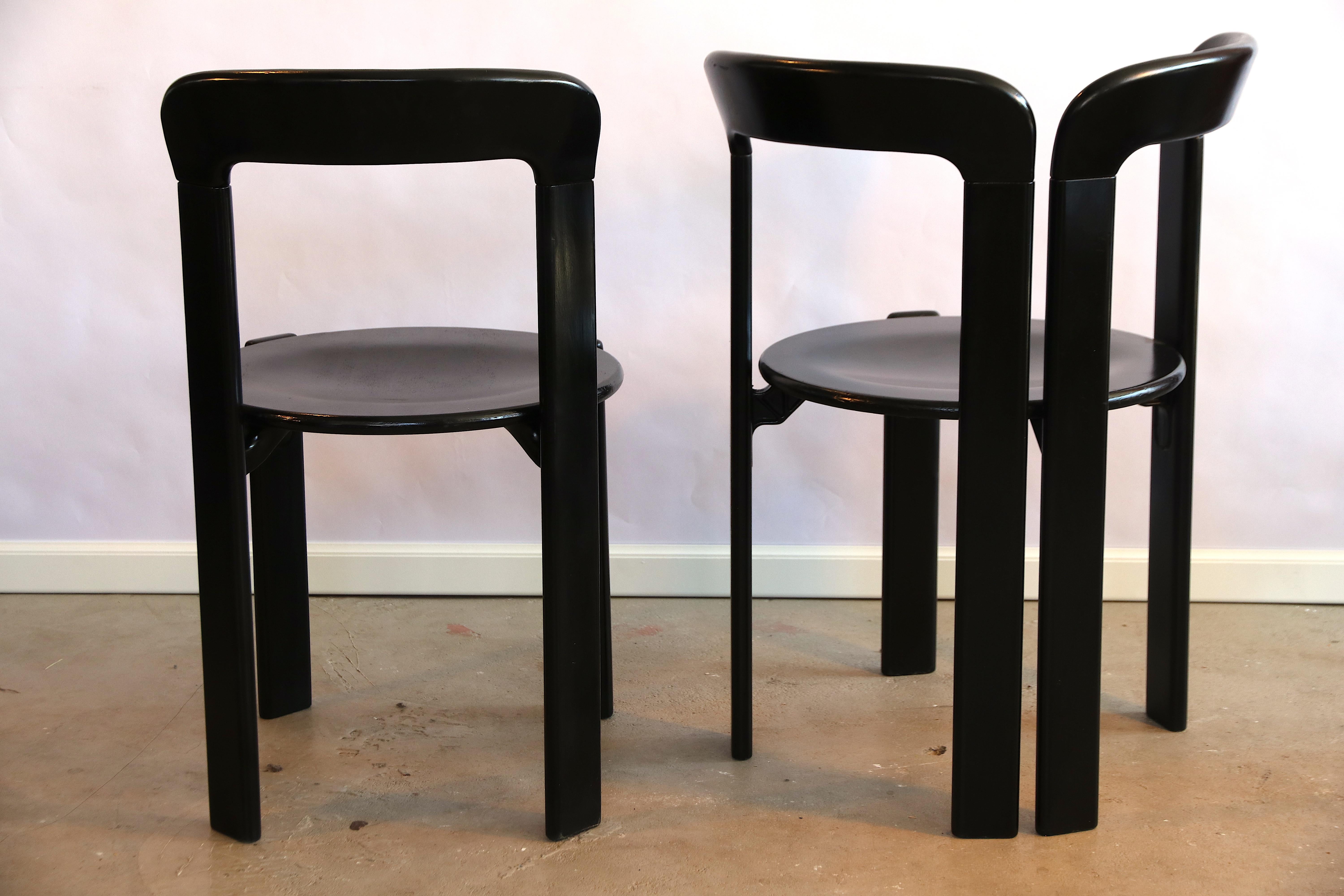 Bruno Rey Set of 6 Black Dining Chairs, of Which 2 Rare Double Back Version 1