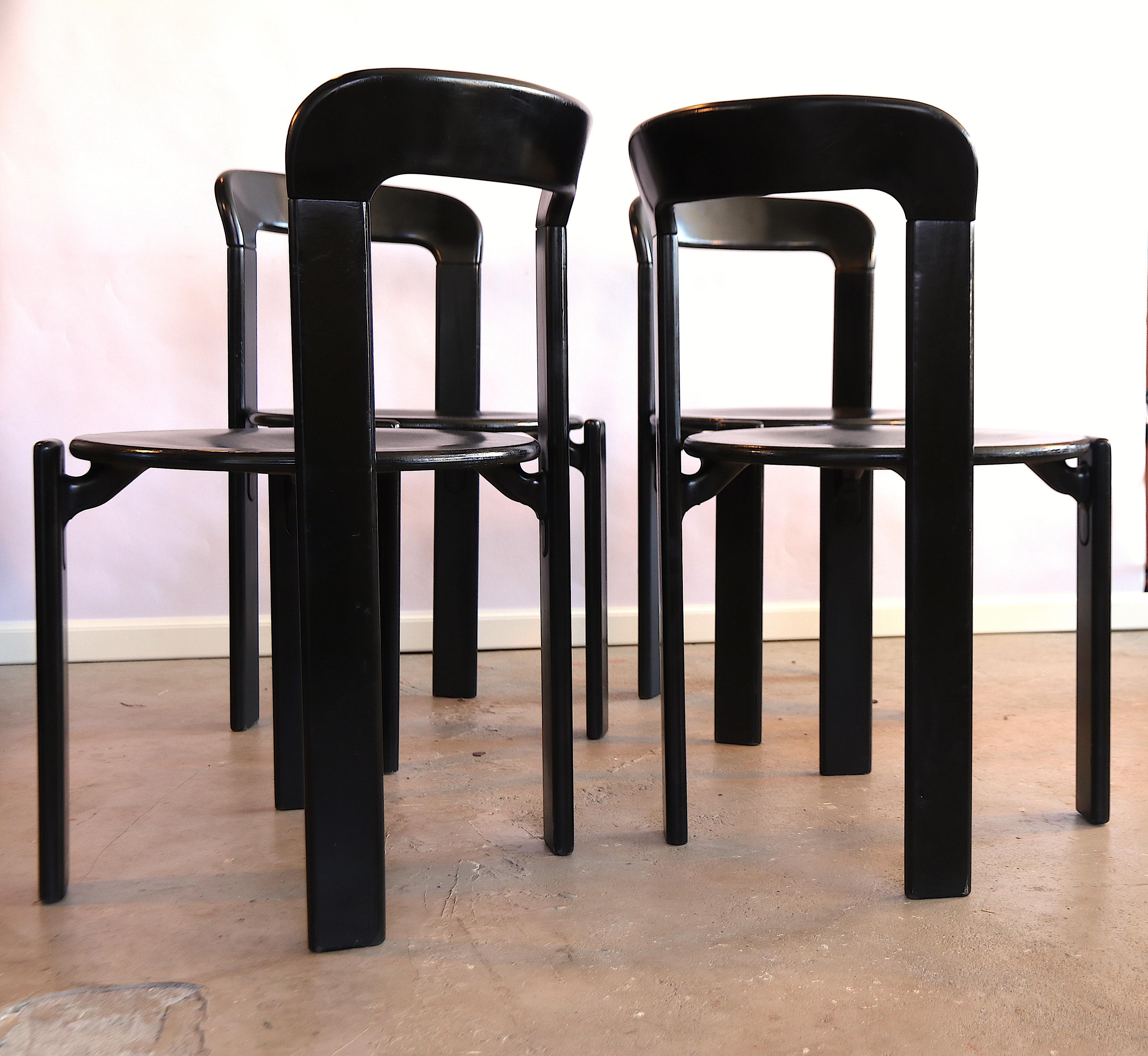 Mid-Century Modern Bruno Rey Set of 6 Black Dining Chairs, of Which 2 Rare Double Back Version