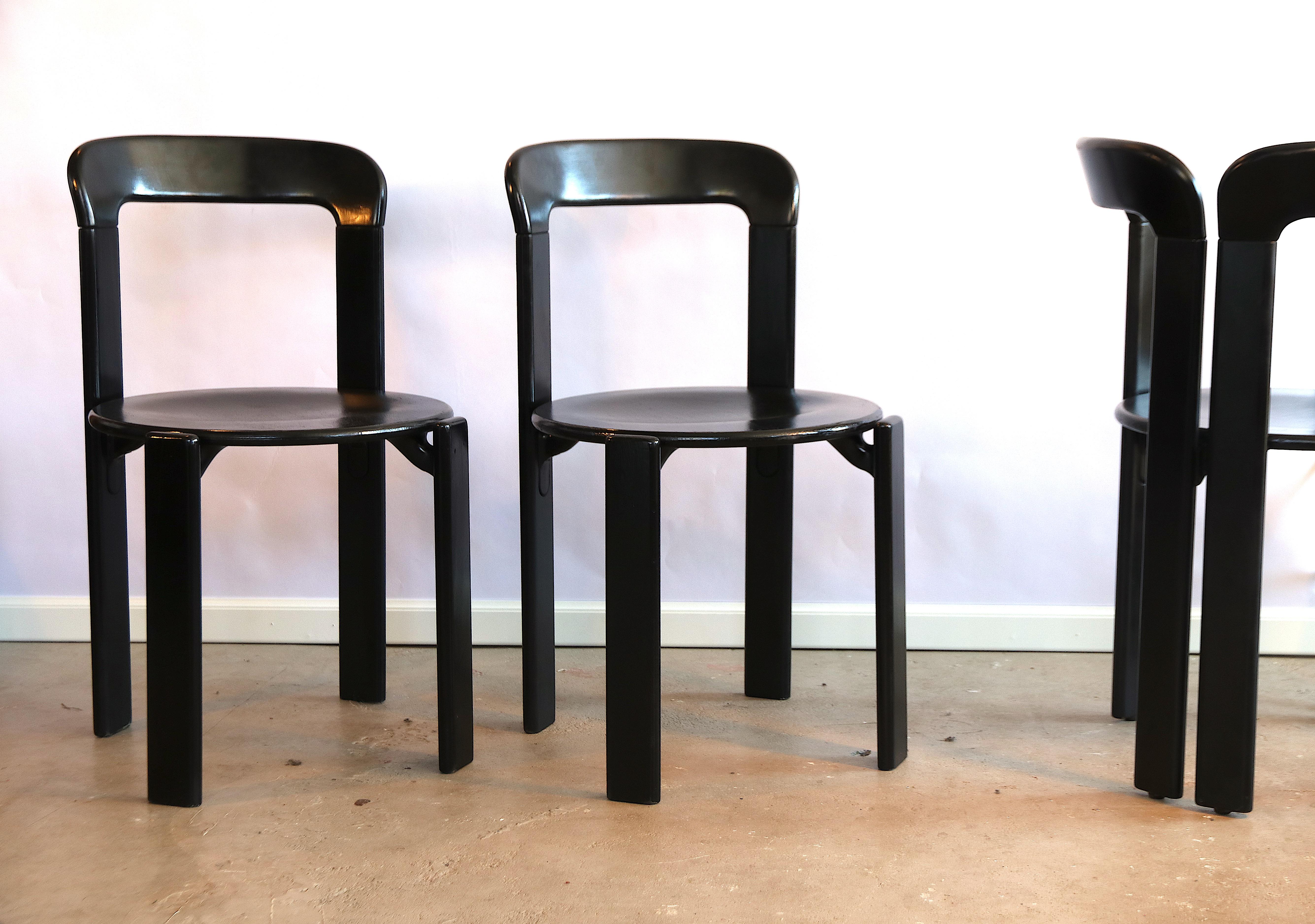 Swiss Bruno Rey Set of 6 Black Dining Chairs, of Which 2 Rare Double Back Version