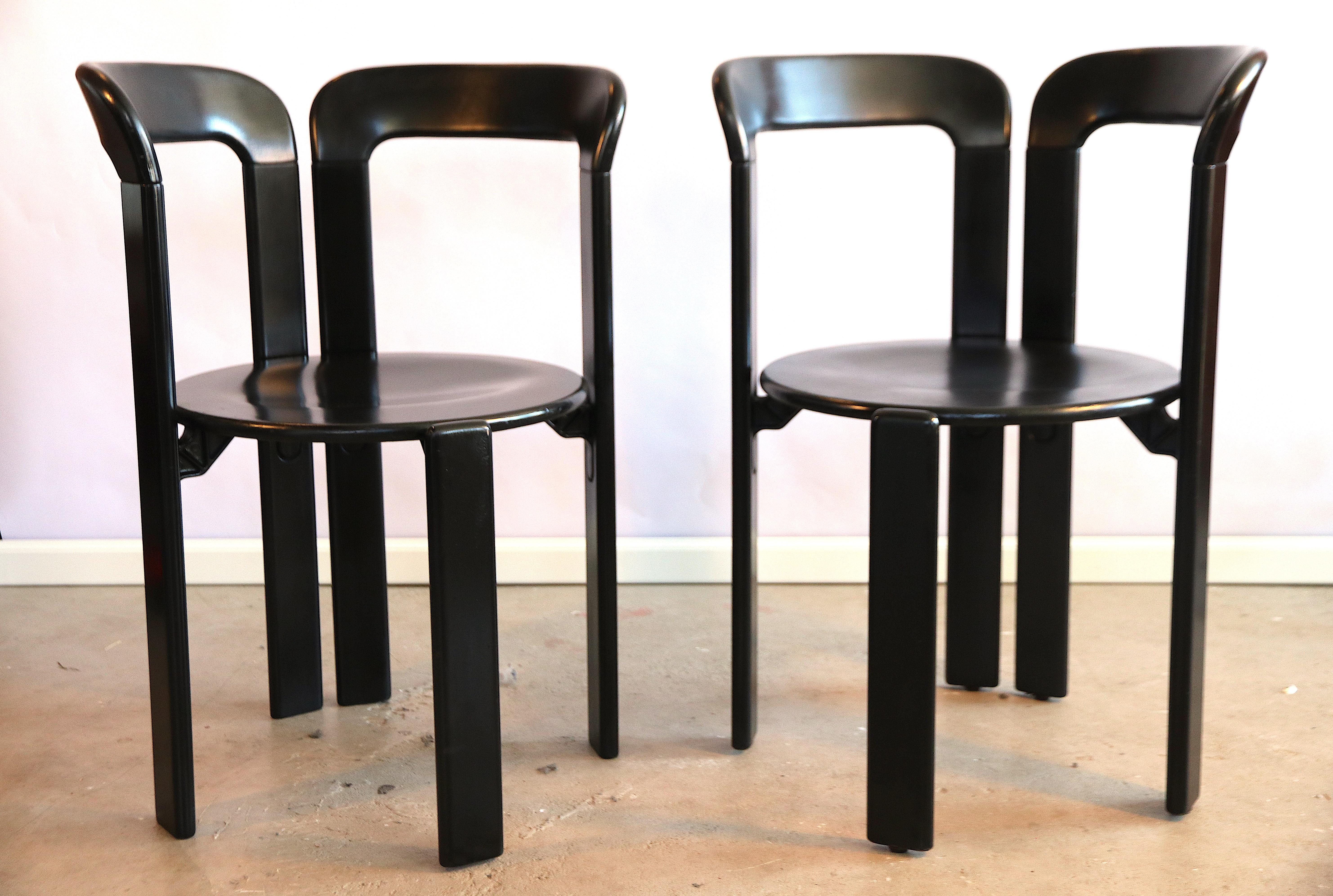 Cast Bruno Rey Set of 6 Black Dining Chairs, of Which 2 Rare Double Back Version