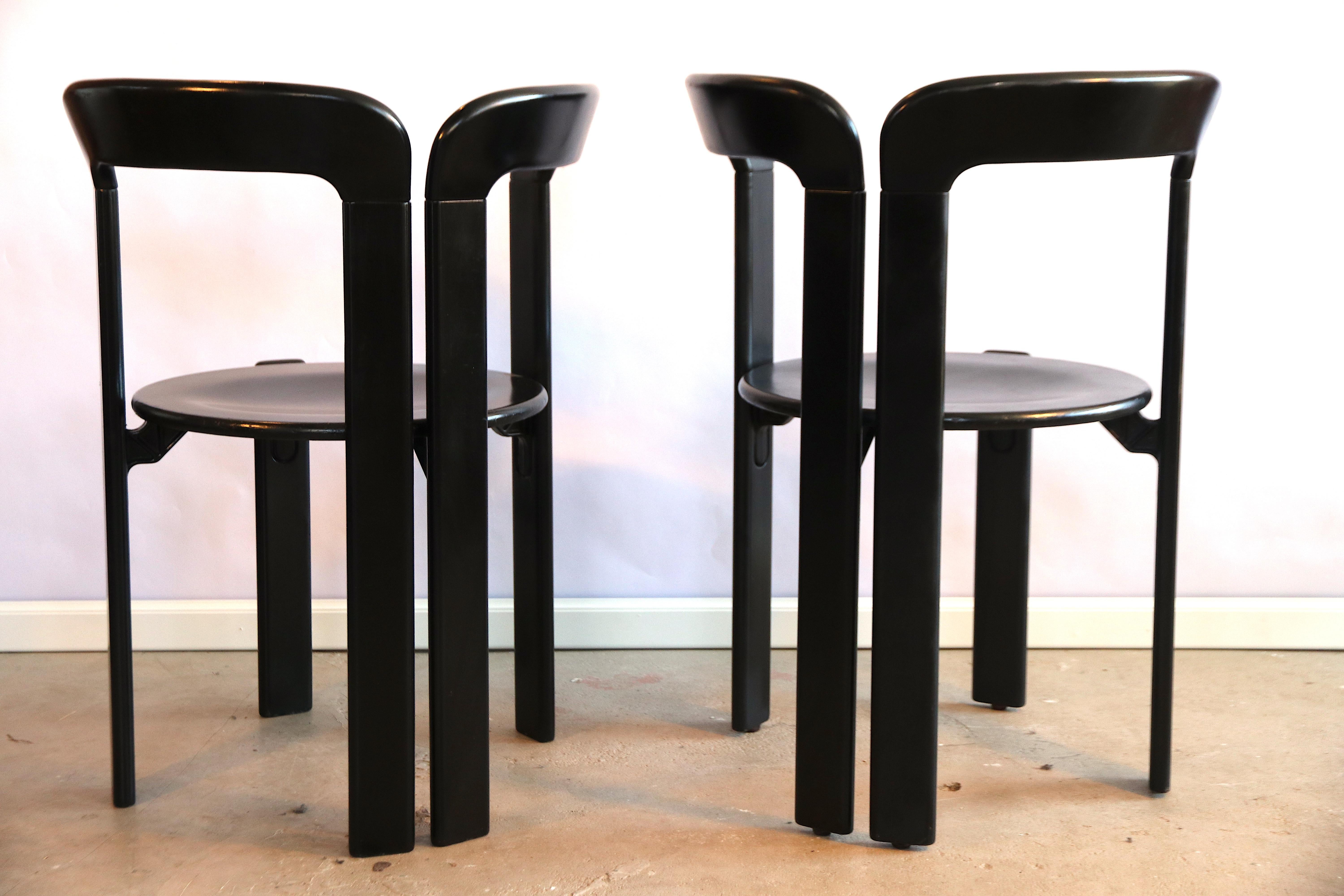 Bruno Rey Set of 6 Black Dining Chairs, of Which 2 Rare Double Back Version In Excellent Condition In Amsterdam, NL