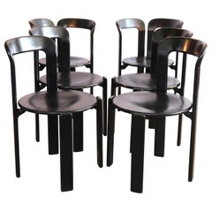 Vintage Bruno Rey Set of 6 Black Dining Chairs, of Which 2 Rare Double Back Version