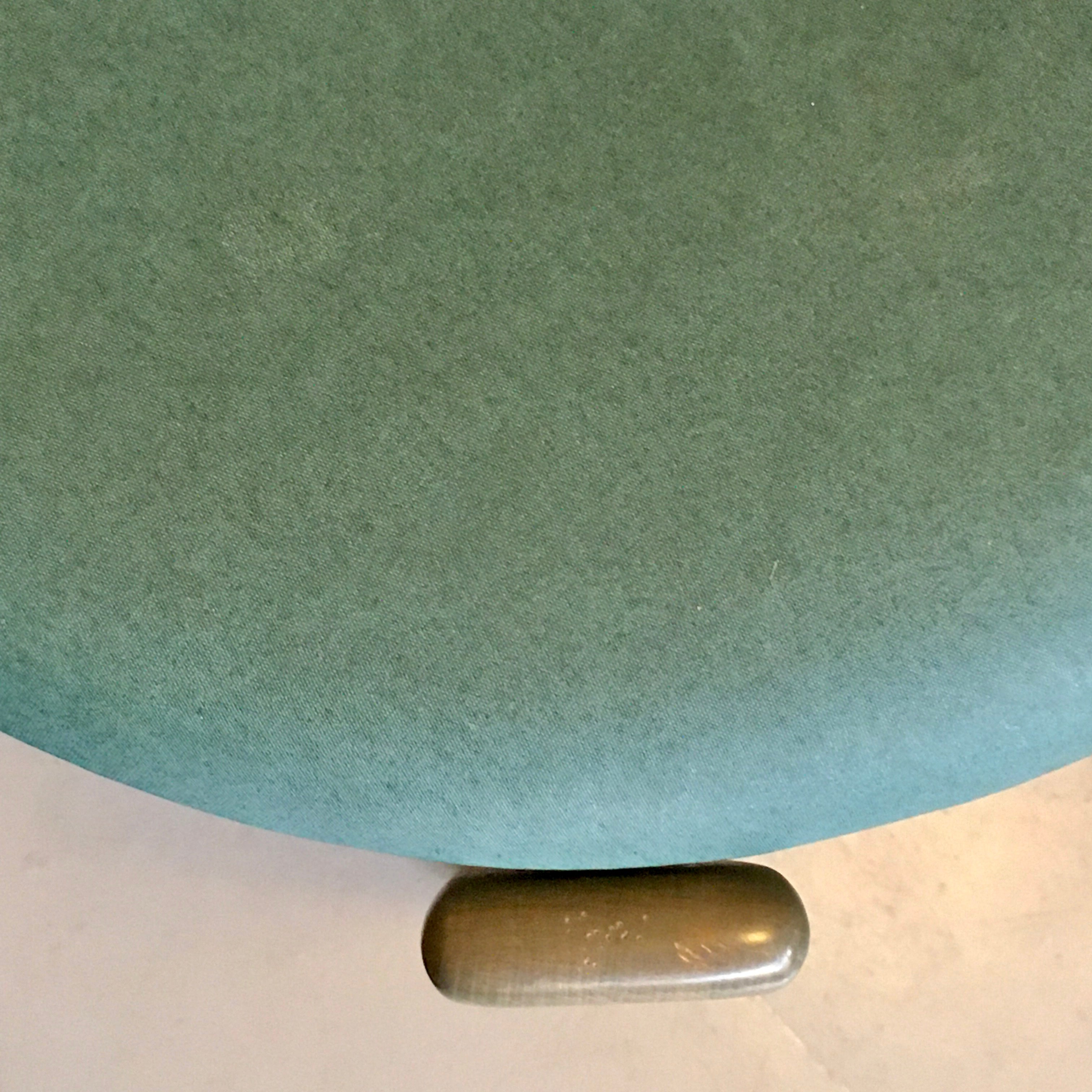 stool by Bruno Rey for Dietiker, made in Switzerland. The stools are solid, robust and comfortable possibility of stacking The version offered here is in stained wood in a deep olive green colour, and green lavable skai seats. The stools are in good