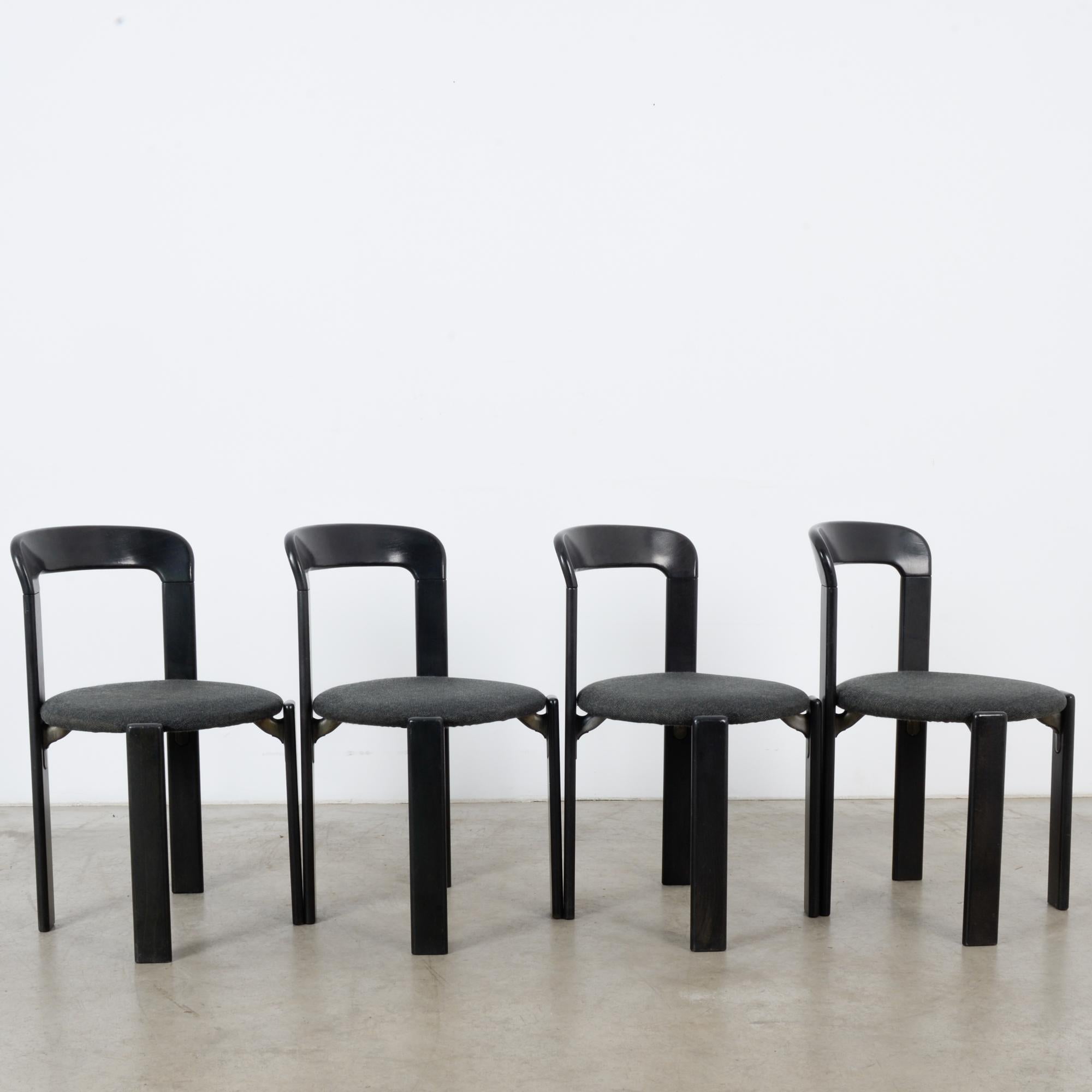 Bruno Rey Upholstered Black Dining Chairs, Set of Four In Good Condition In High Point, NC