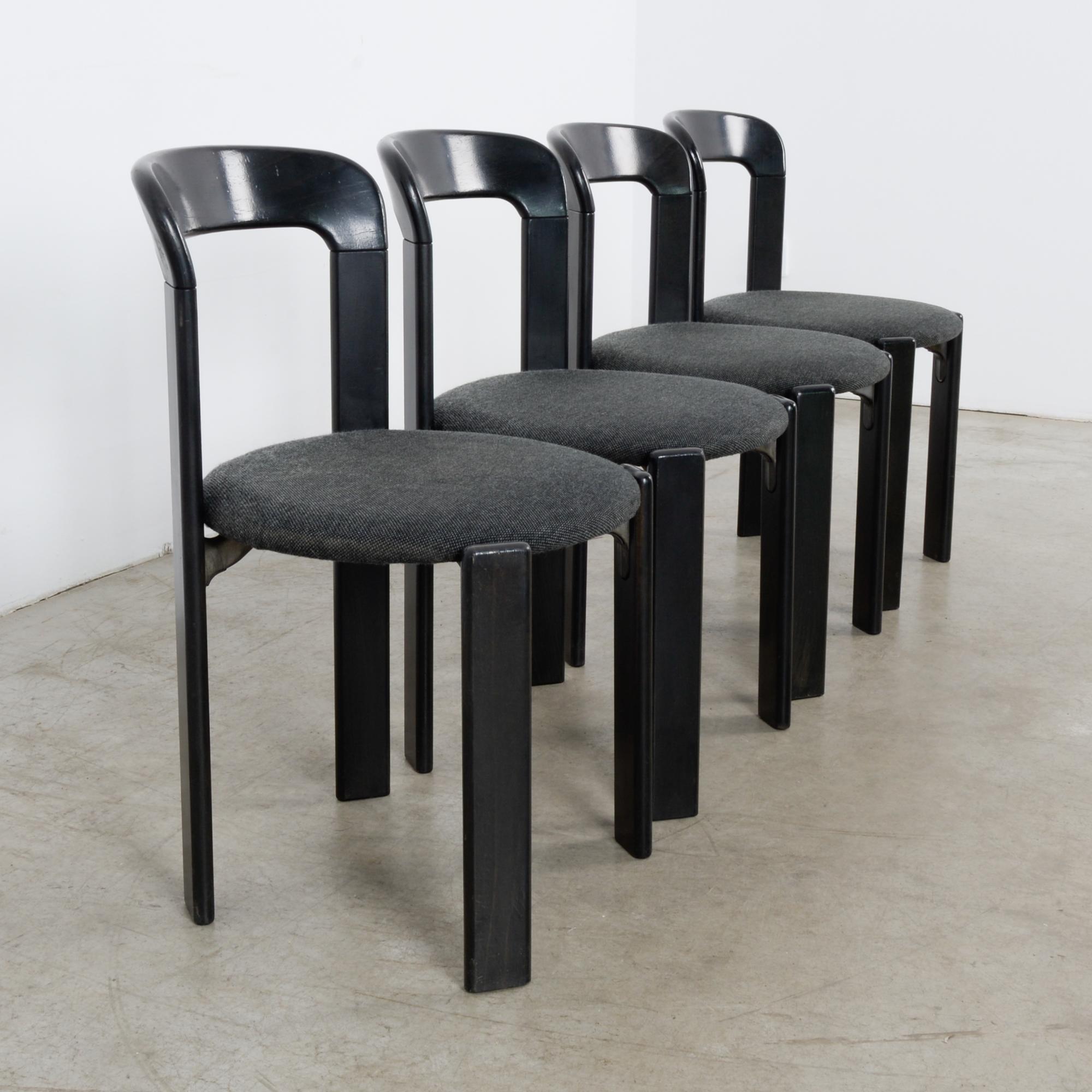 Late 20th Century Bruno Rey Upholstered Black Dining Chairs, Set of Four