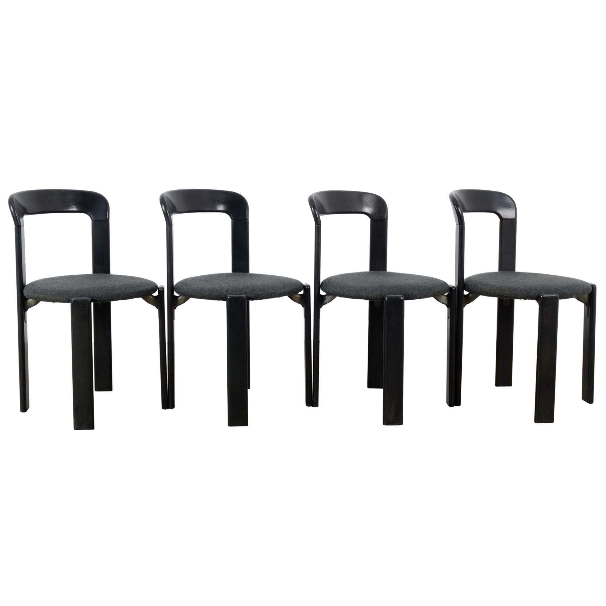 Bruno Rey Upholstered Black Dining Chairs, Set of Four