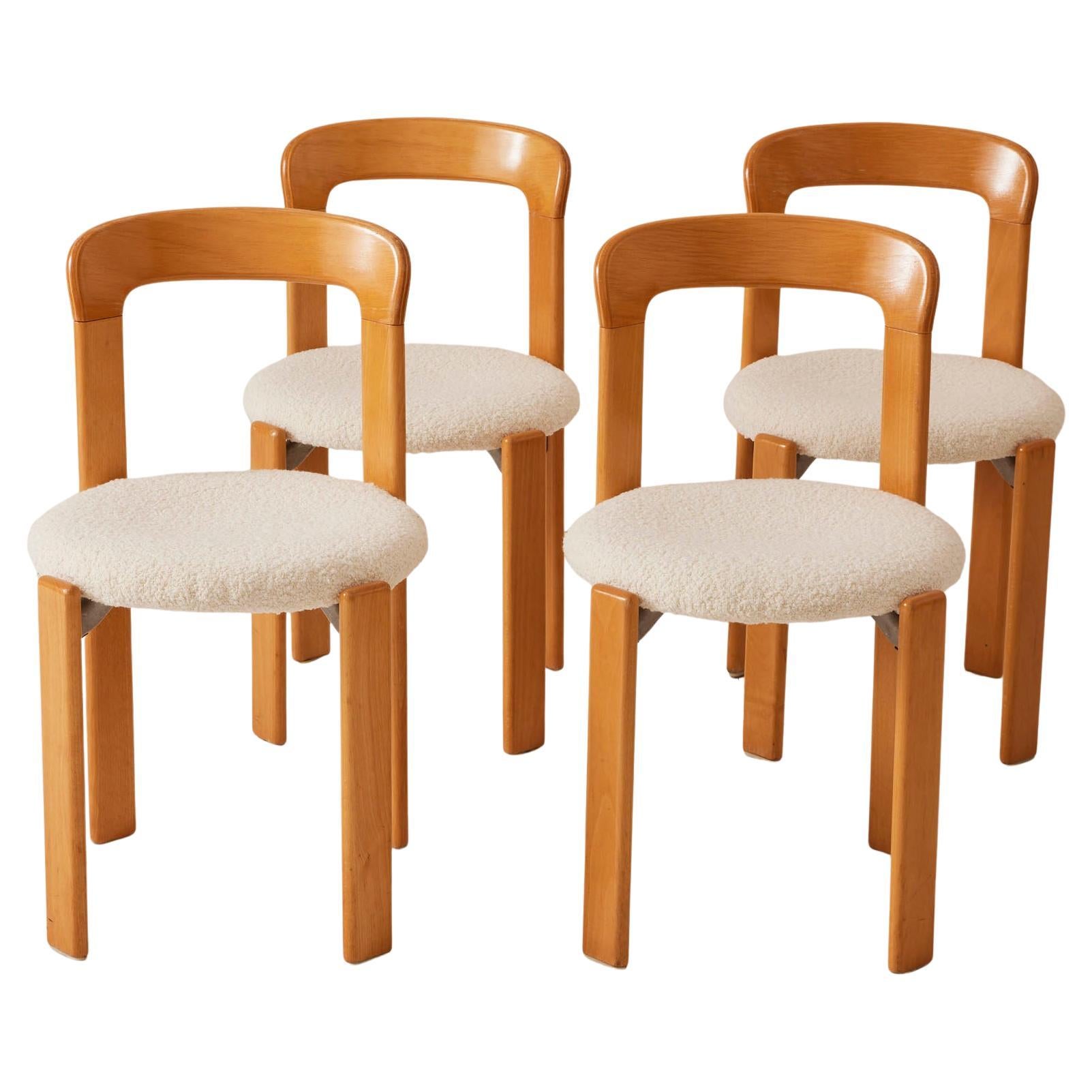 Bruno Rey Vintage By Stühle von Dietiker, Gestell aus Buche, Sitzfläche mit Bouclé bezogen