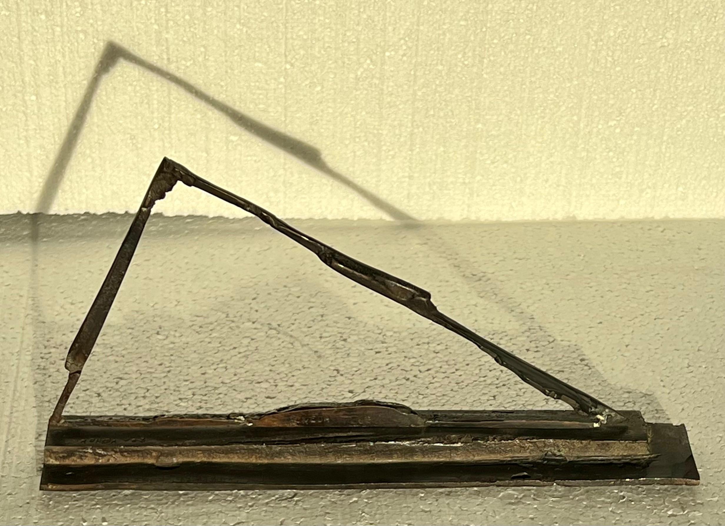 Contemporary Geometric Abstract Sculpture Bronze Unique Italian European 1983

Triangle, 1983, bronze.  6 x 12.25 x 2 inches. Signed and dated on both the sculpture and the base

BIO
Bruno Romeda is a complete artist because all his work always