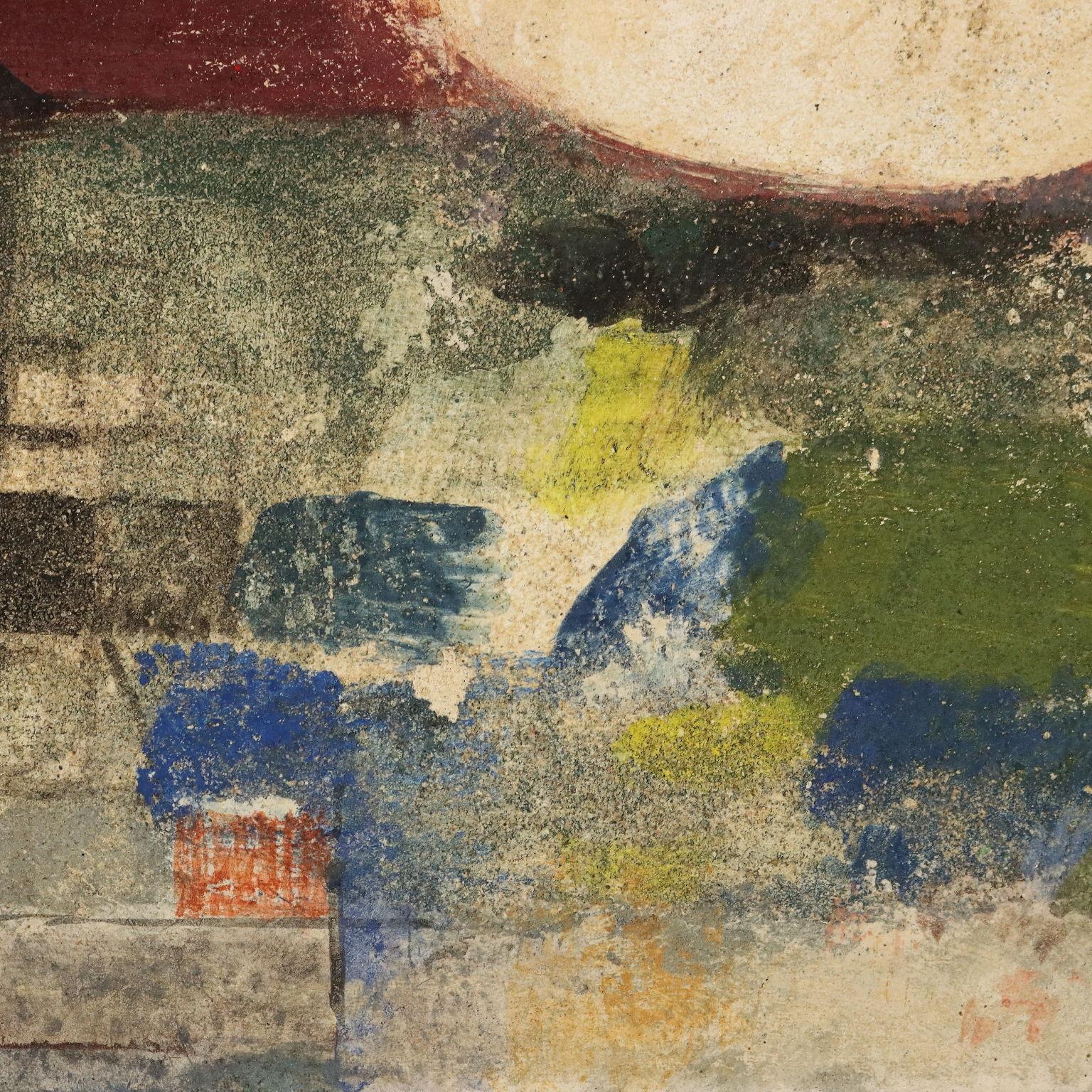 Fresco on canvas. Signed lower right. On the back additional signature and technique.
Placed in the informal naturalism of Emilia, Bruno Saetti's painting is distinguished by a significant love of pictorial matter, rich and consistent, mellow and