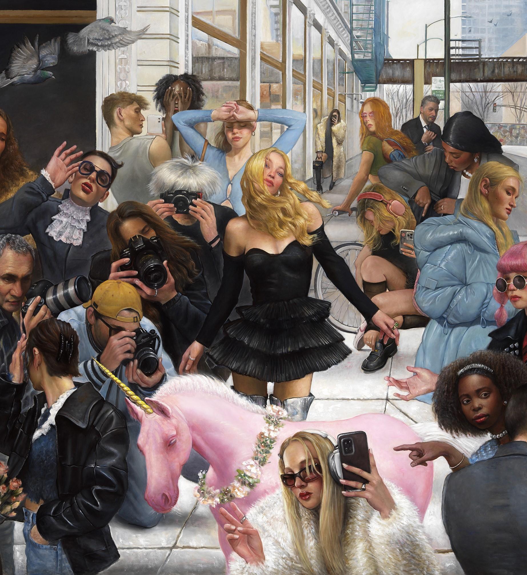 A Selfie, A Pink Unicorn, Paparazzi! What Does It Take To Get Noticed?   - Painting by Bruno Surdo