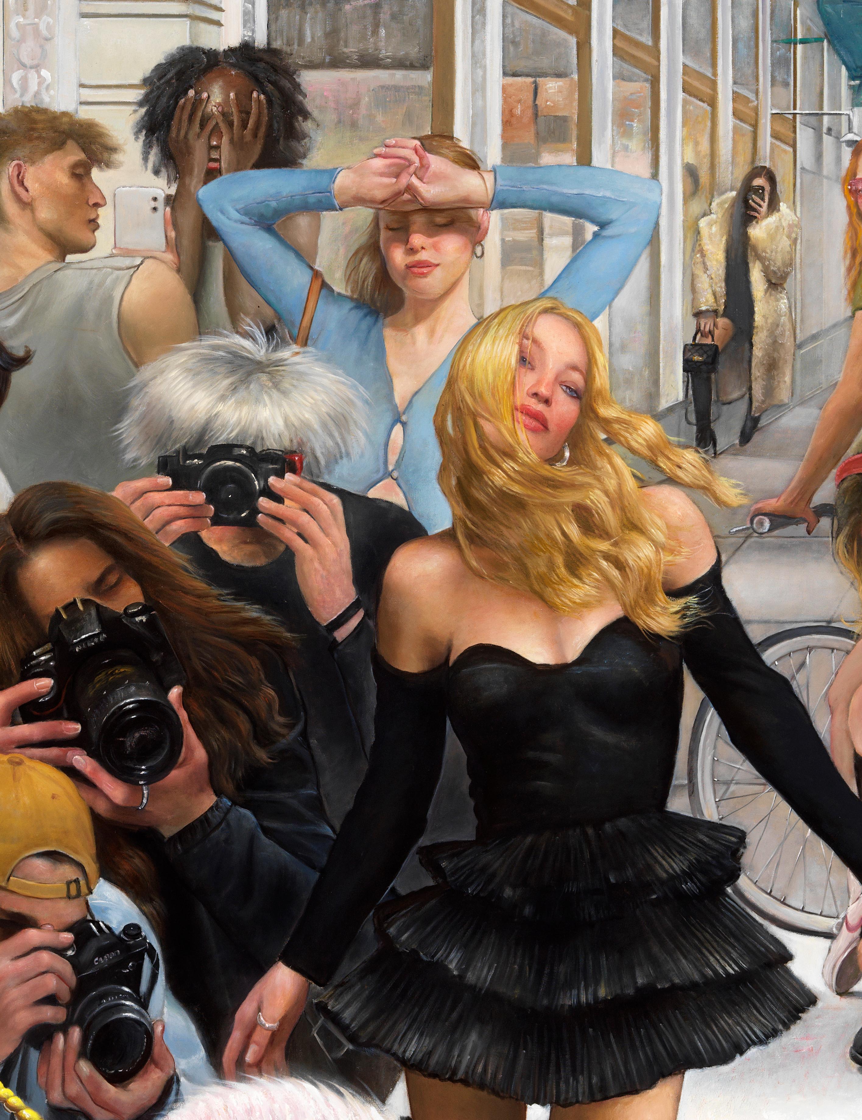 A Selfie, A Pink Unicorn, Paparazzi! What Does It Take To Get Noticed?   - Contemporary Painting by Bruno Surdo