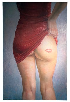 Allure - Partial Nude of a Woman in Red - Original Painting by Bruno Surdo