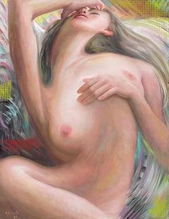 Anamorphic  - Distorted Reclining Female Nude, Original Oil on Panel
