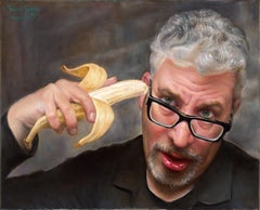 Banality - Self portrait with a banana - Original painting by Bruno Surdo