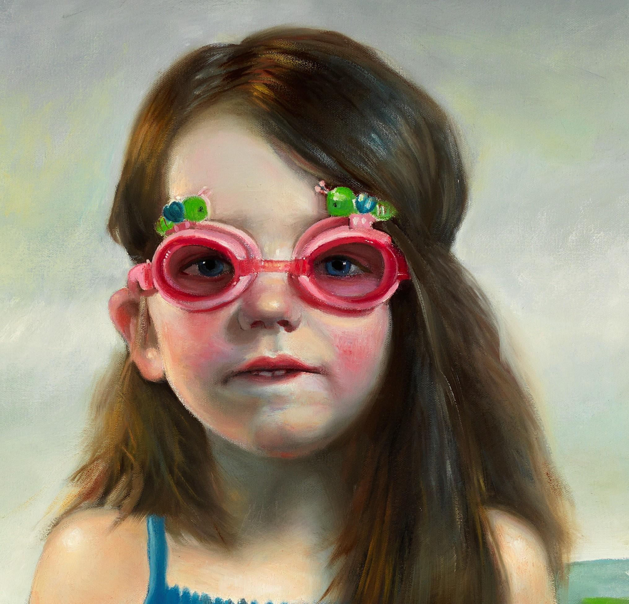 Contaminare gli innocenti: una bambina nuota circondata da rifiuti di plastica - Painting di Bruno Surdo