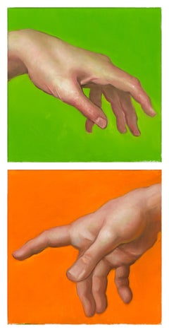 Creazione, olio su tela, dittico di due mani, firmato, 20h x 10w in