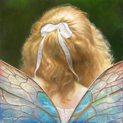 Dreams of Hope, Portrait of Girl with Wings, Original Oil on Canvas