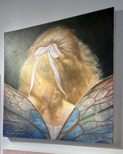 Dreams of Hope, Portrait of Girl with Wings, Original Oil on Canvas