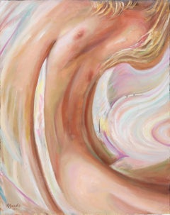 Energeia  - Distorted Female Nude, Pastel Colors, Oil on Panel