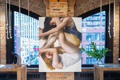 Entanglement - Original Oil Painting of Intertwined Female Figures Floating