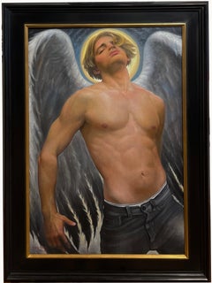 Fallen Angel - Blond, Bare Chested Winged Male, Contemporary Oil Painting