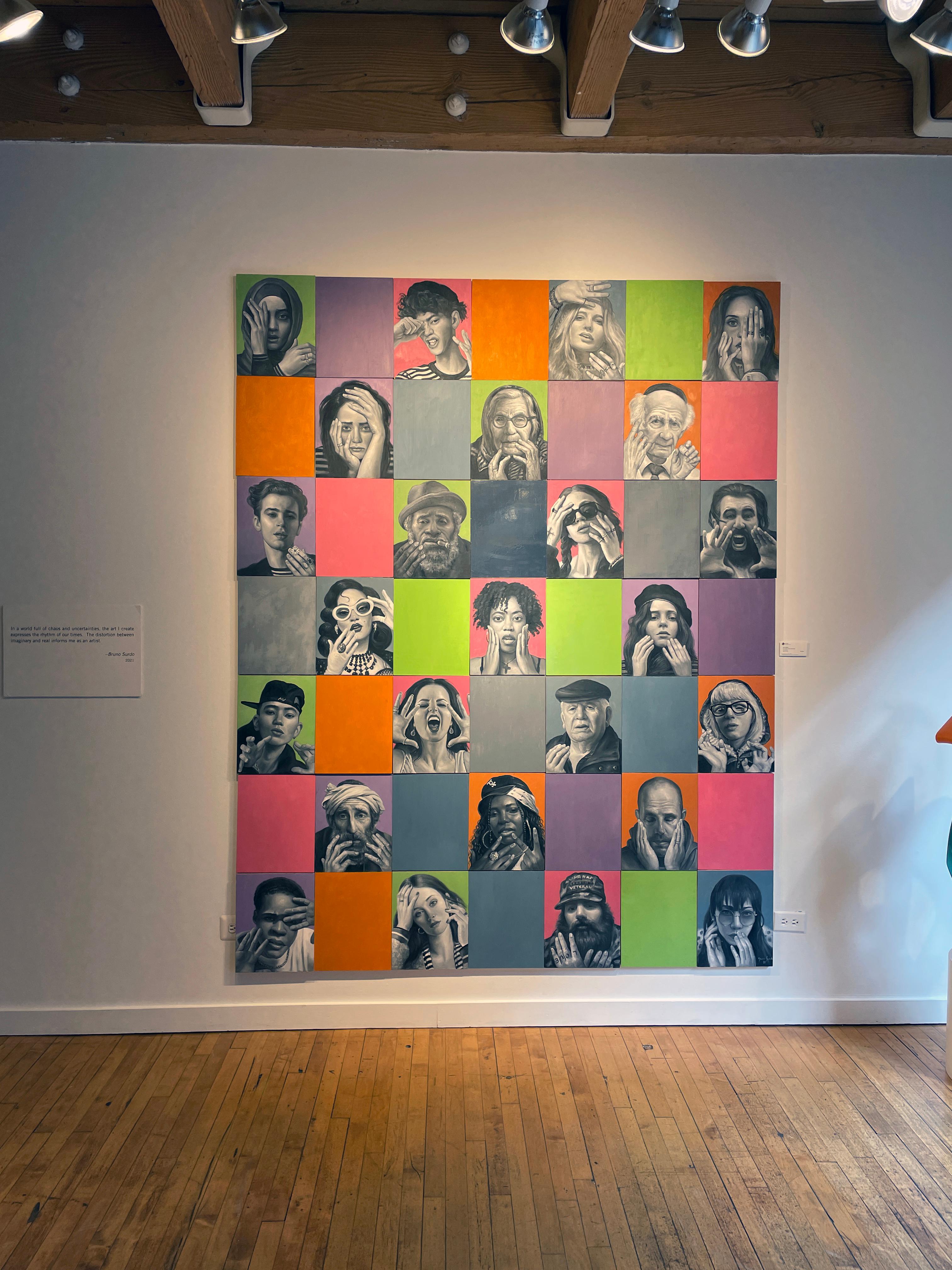 Framework of Our Humanity - Grande mosaïque de portraits multi-portraits, huile sur panneau en vente 14