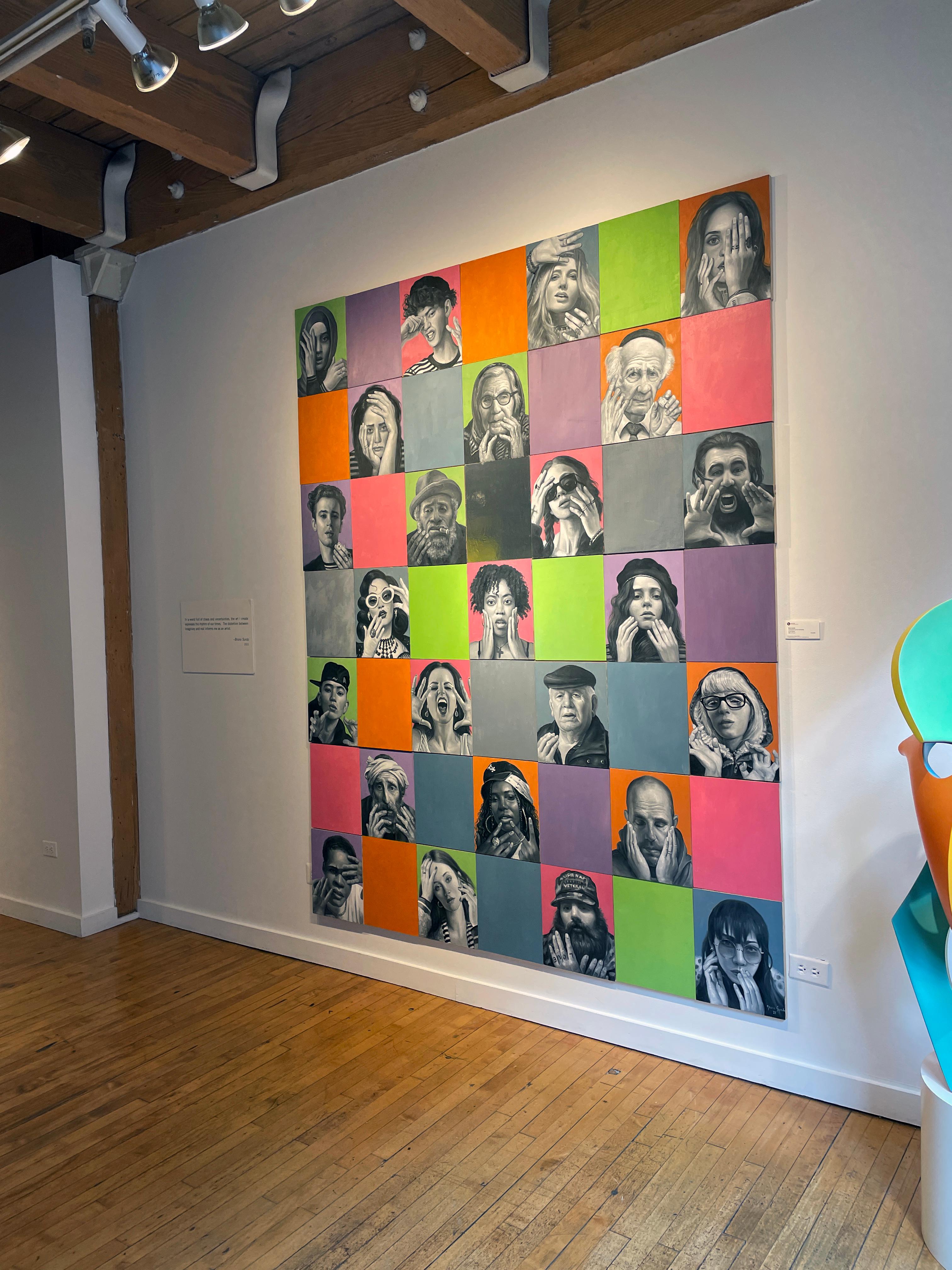 Framework of Our Humanity - Grande mosaïque de portraits multi-portraits, huile sur panneau en vente 15