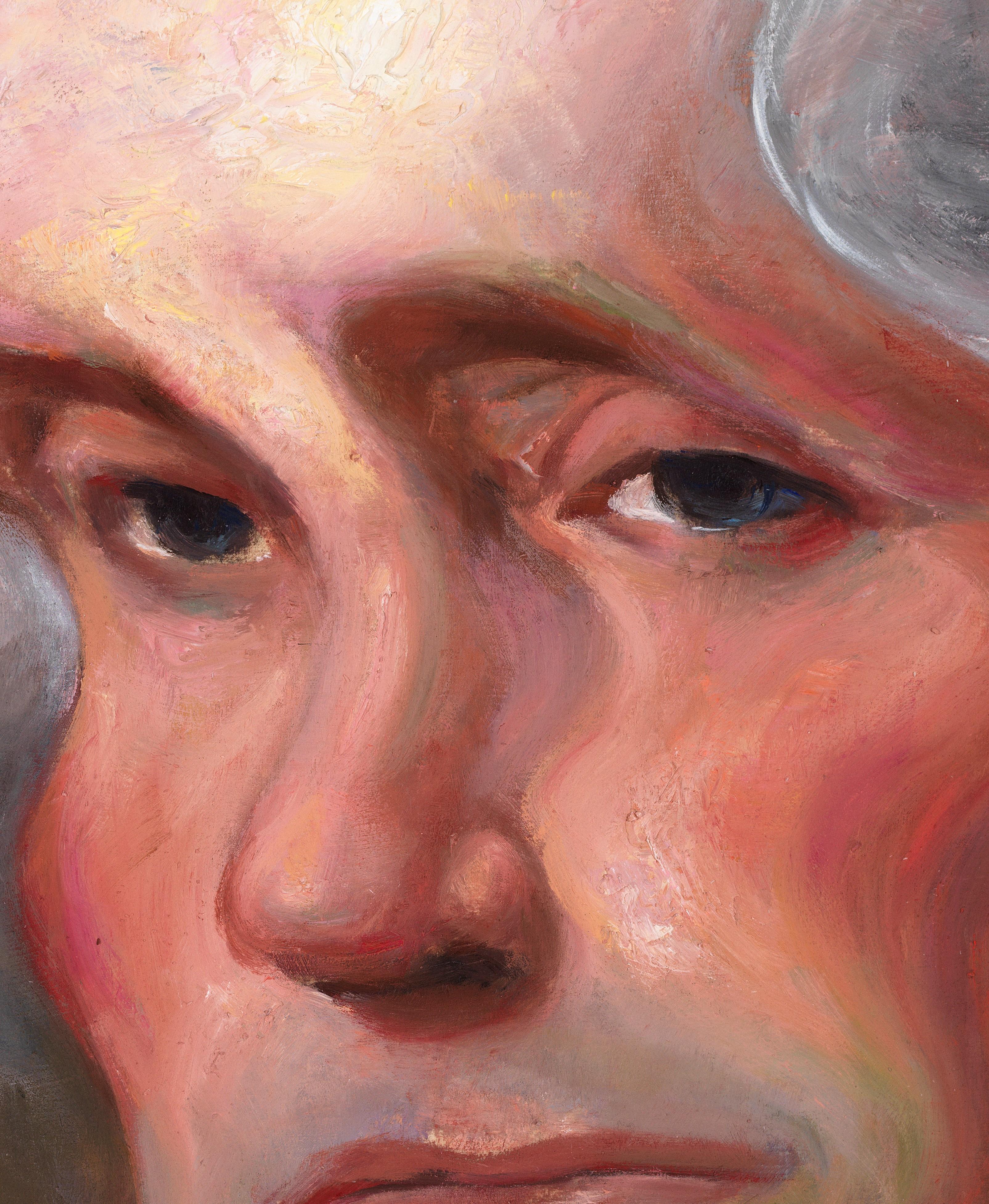 George - Distorted Portrait George Washington, Original Oil on Panel - Painting by Bruno Surdo