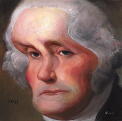 George - Distorted Portrait George Washington, Original Oil on Panel