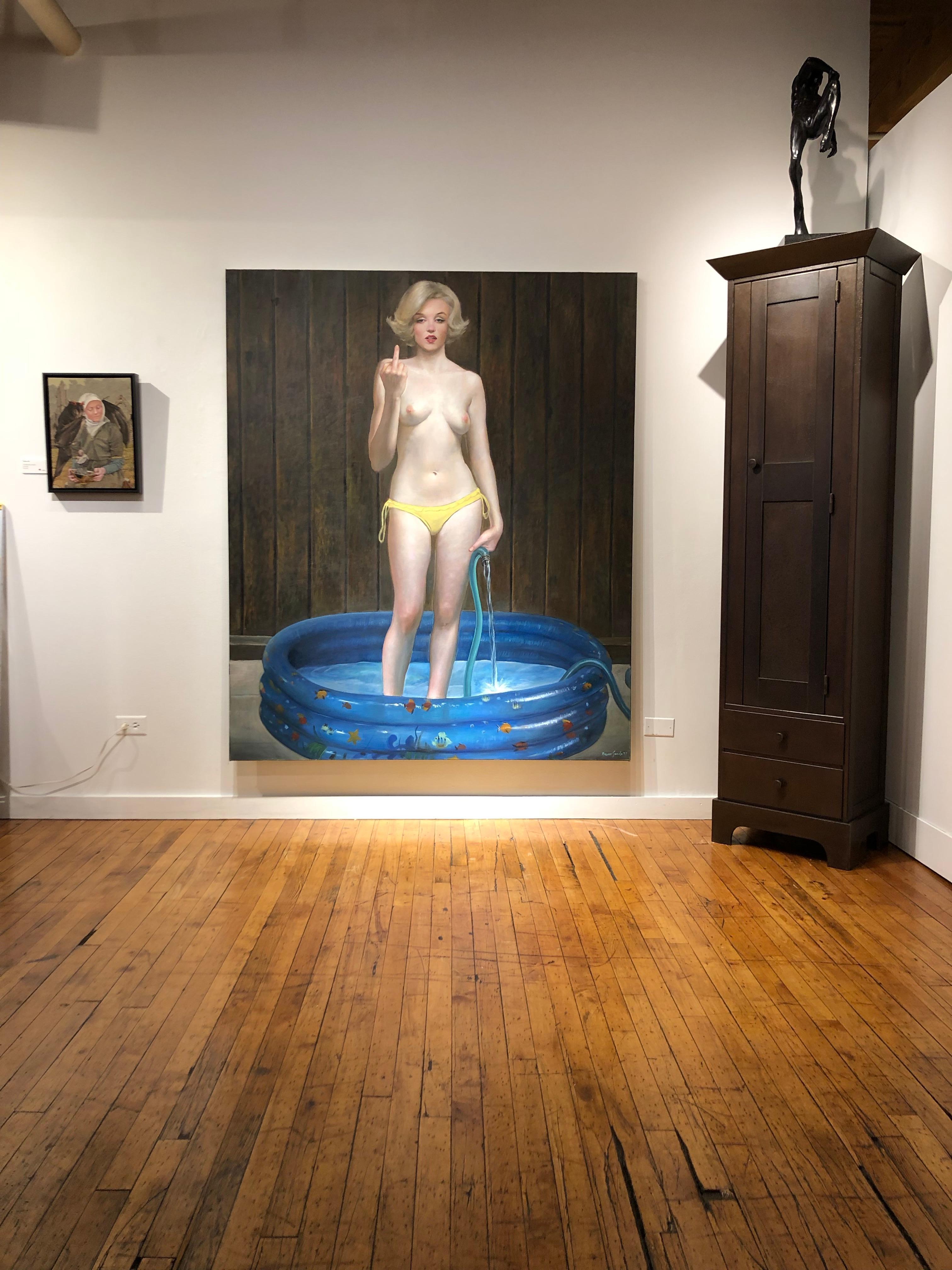 Get Out! - Large Scale Oil Painting of Marilyn Monroe Standing in a Kiddie Pool 1