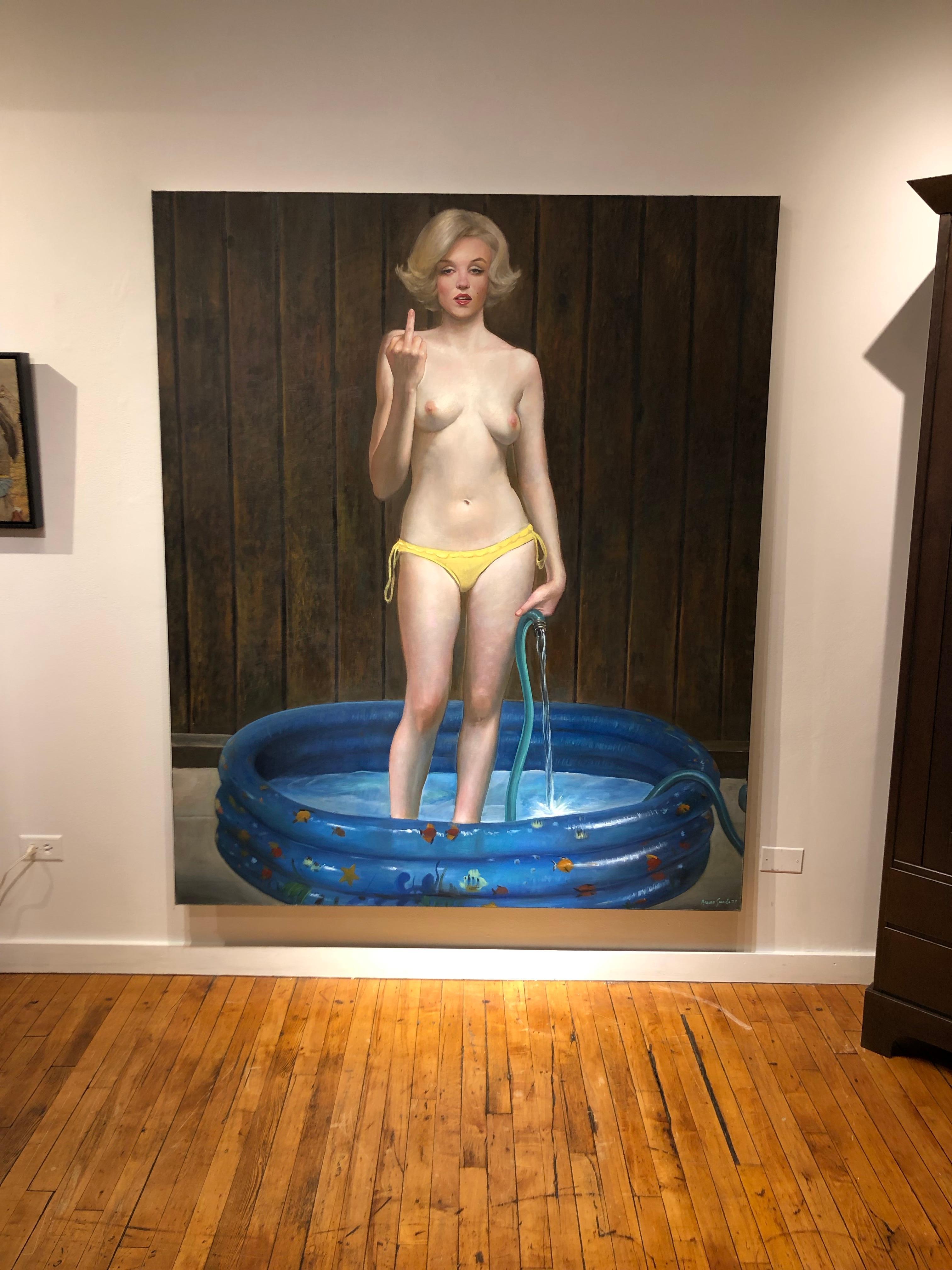 Get Out! - Large Scale Oil Painting of Marilyn Monroe Standing in a Kiddie Pool 2