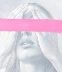 Resistance - Portrait of a Female in Grey with Pink Censor - Oil Painting, 2026