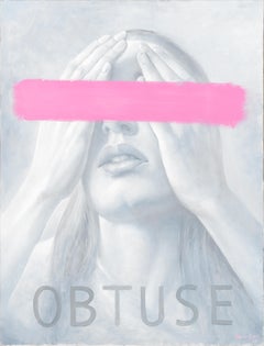 Resistance - Portrait of a Female in Grey with Pink Censor - Oil Painting, 2026