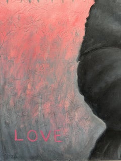 Grayscale Portrait of an Elderly Woman on Pink Background with Gold Accents