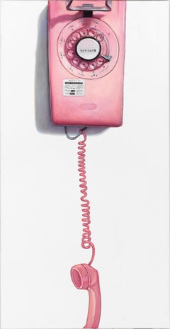 Lost Call - Telefono fisso rosa - Quadro ad olio originale di Bruno Surdo