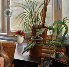 Mi santuario interior - Mujer desnuda recostada en una silla con gatos, Pintura al óleo original