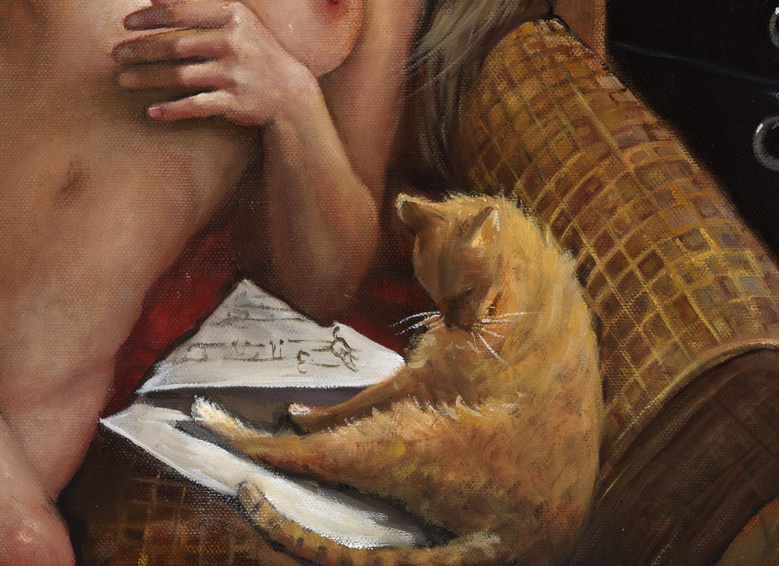 My Inner Sanctum - Nude Woman Reclining On Chair w/ Cats, Original Oil Painting For Sale 1
