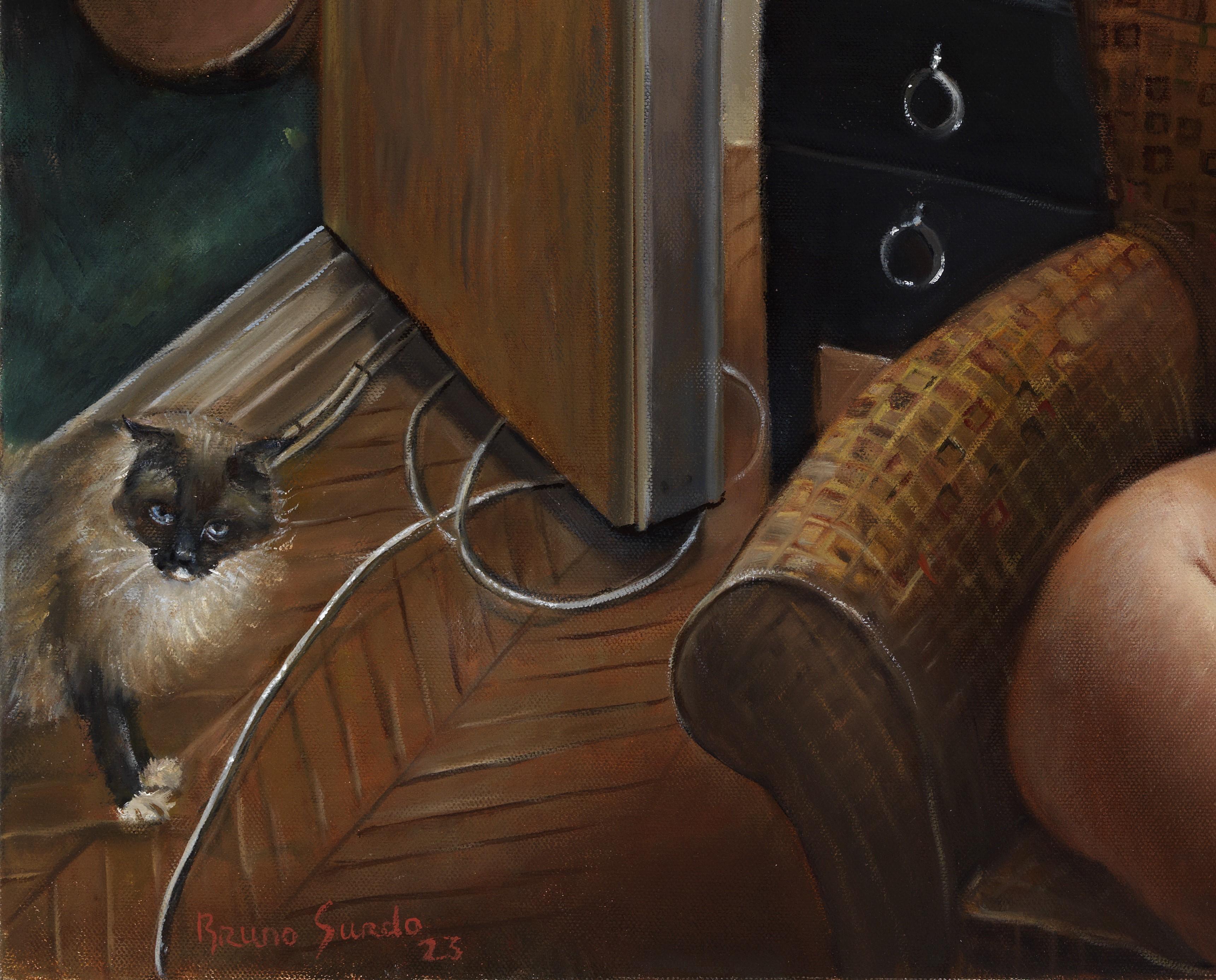 My Inner Sanctum - Nude Woman Reclining On Chair w/ Cats, Original Oil Painting For Sale 2