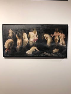 The Abyss - Original Oil Painting of Nude Figures Wandering Into a Body of Water