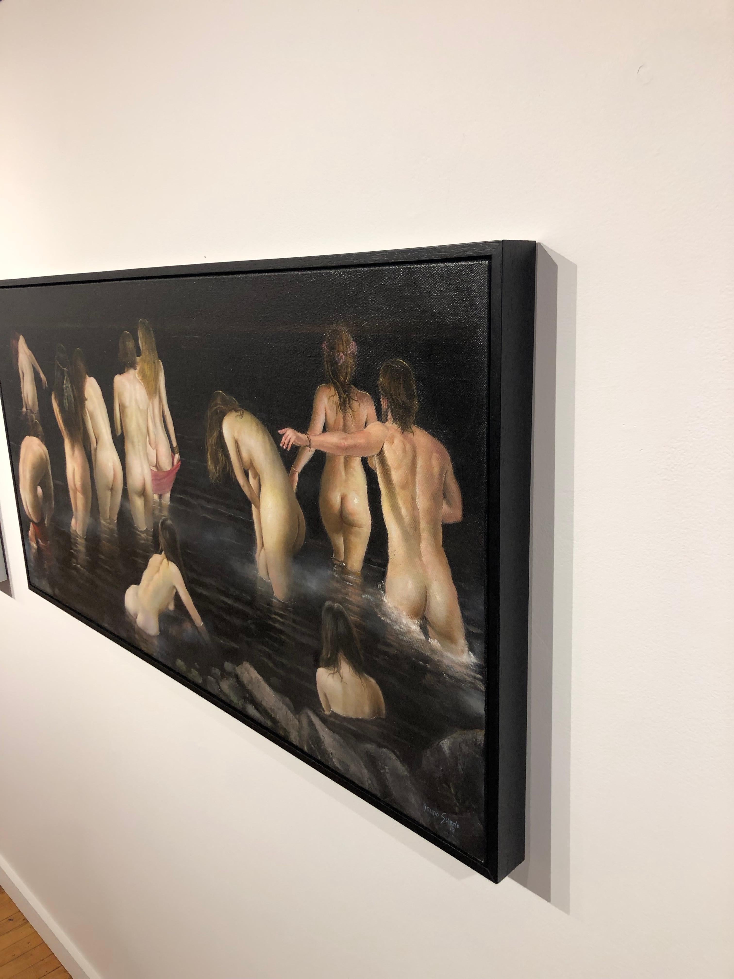The Abyss - Peinture à l'huile originale de figures nues qui errent dans un plan d'eau - Contemporain Painting par Bruno Surdo