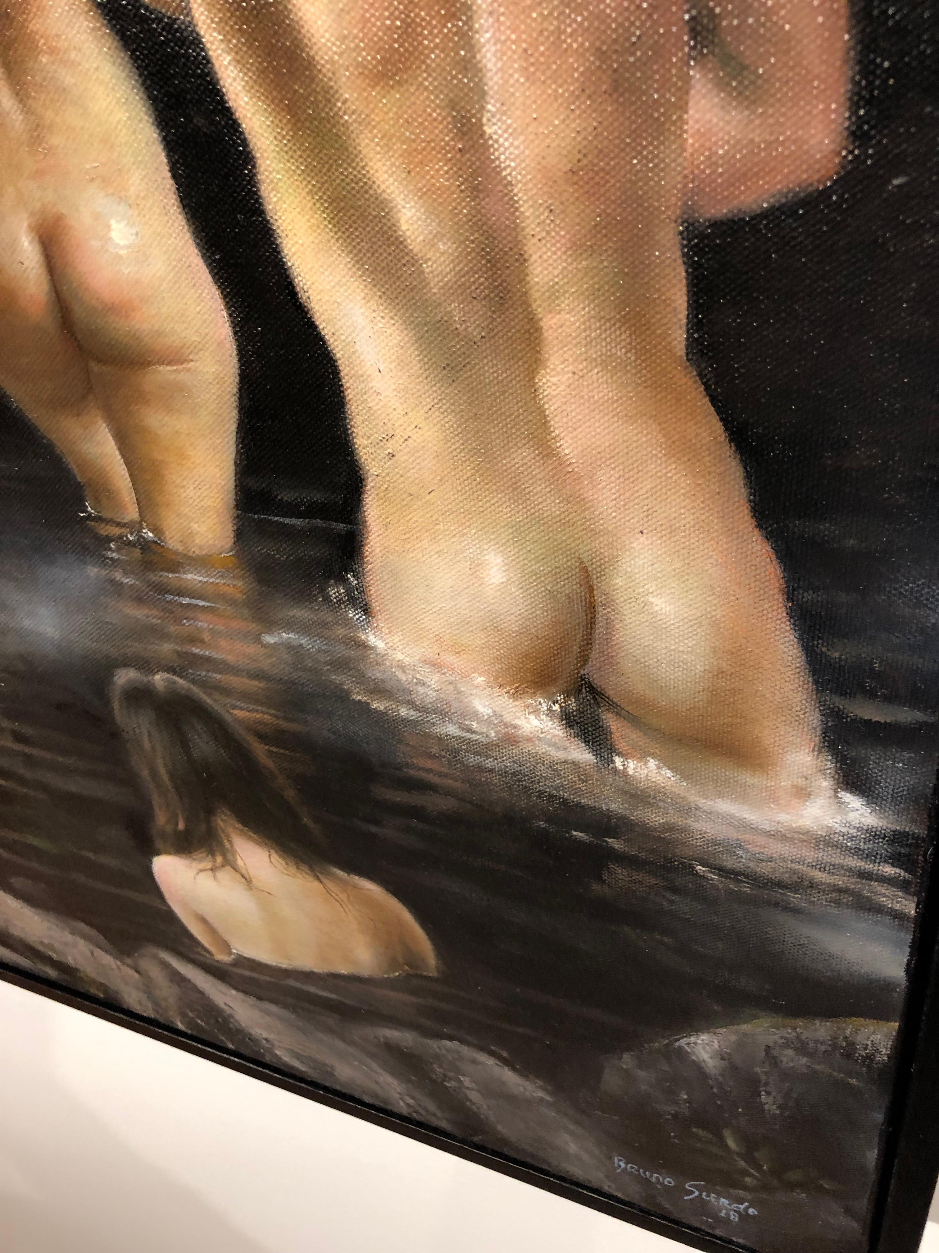 The Abyss - Peinture à l'huile originale de figures nues qui errent dans un plan d'eau - Noir Nude Painting par Bruno Surdo