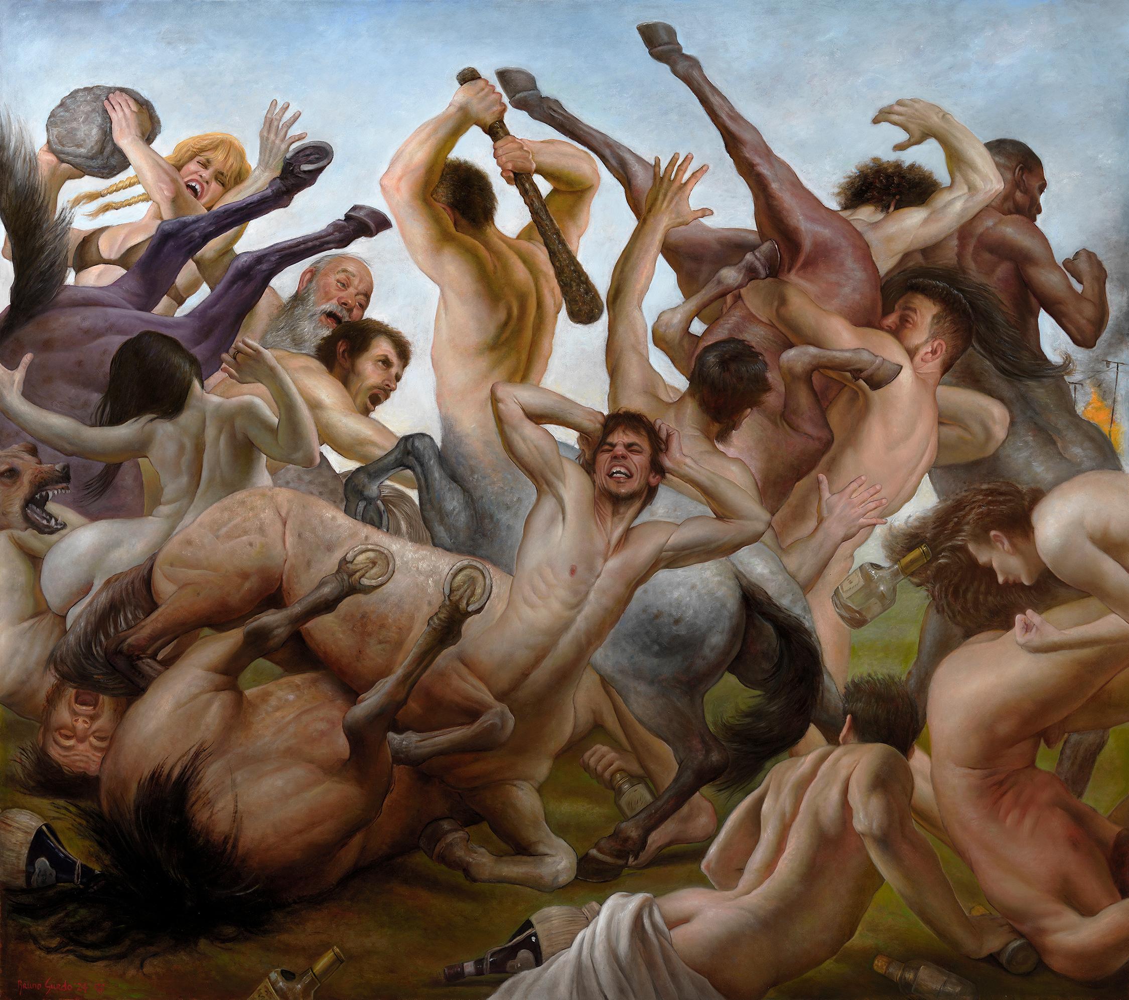 La batalla de los lapitas y los centauros - Pintura al óleo mitológica monumental - Painting de Bruno Surdo