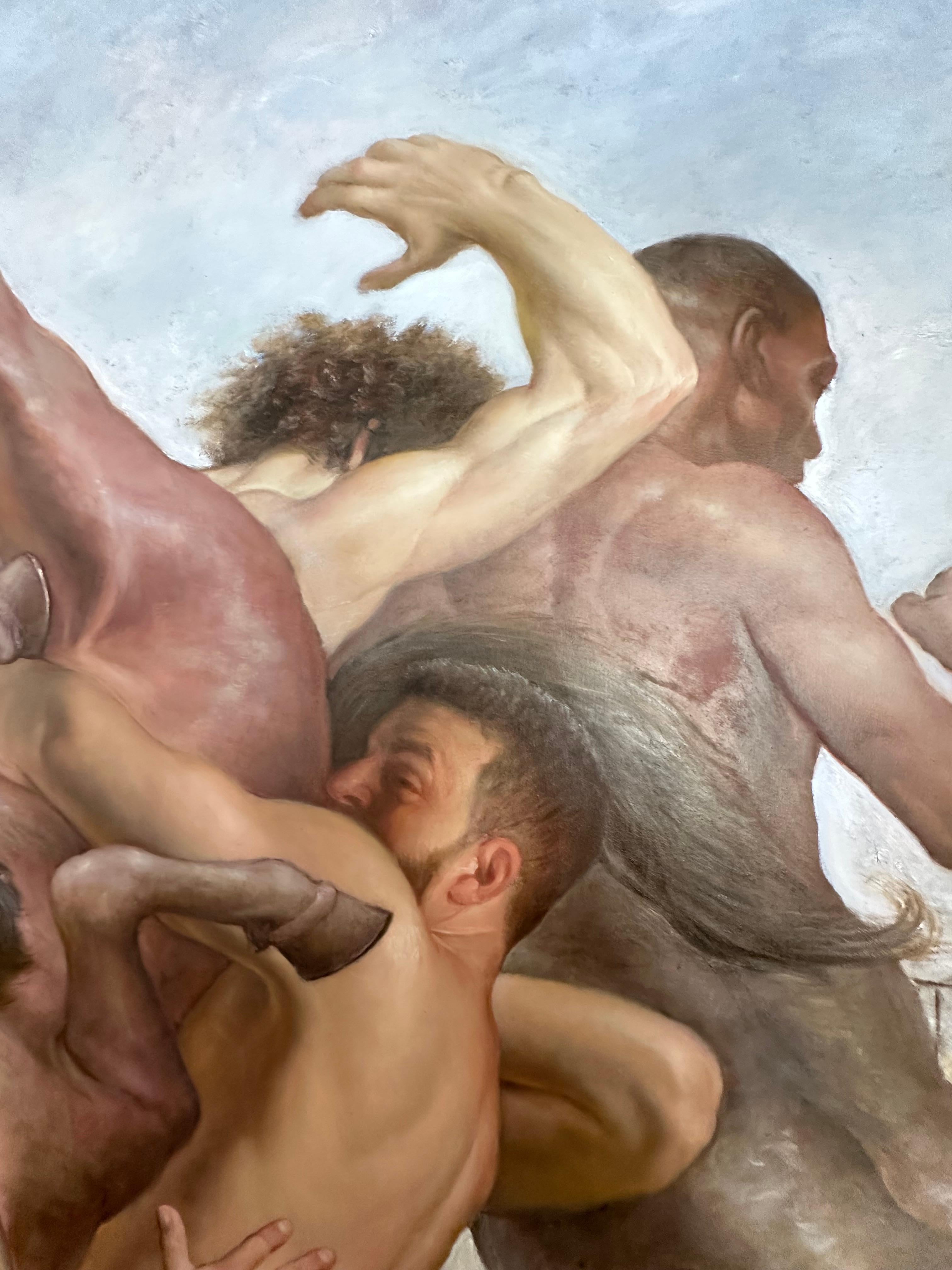 La batalla de los lapitas y los centauros - Pintura al óleo mitológica monumental en venta 1