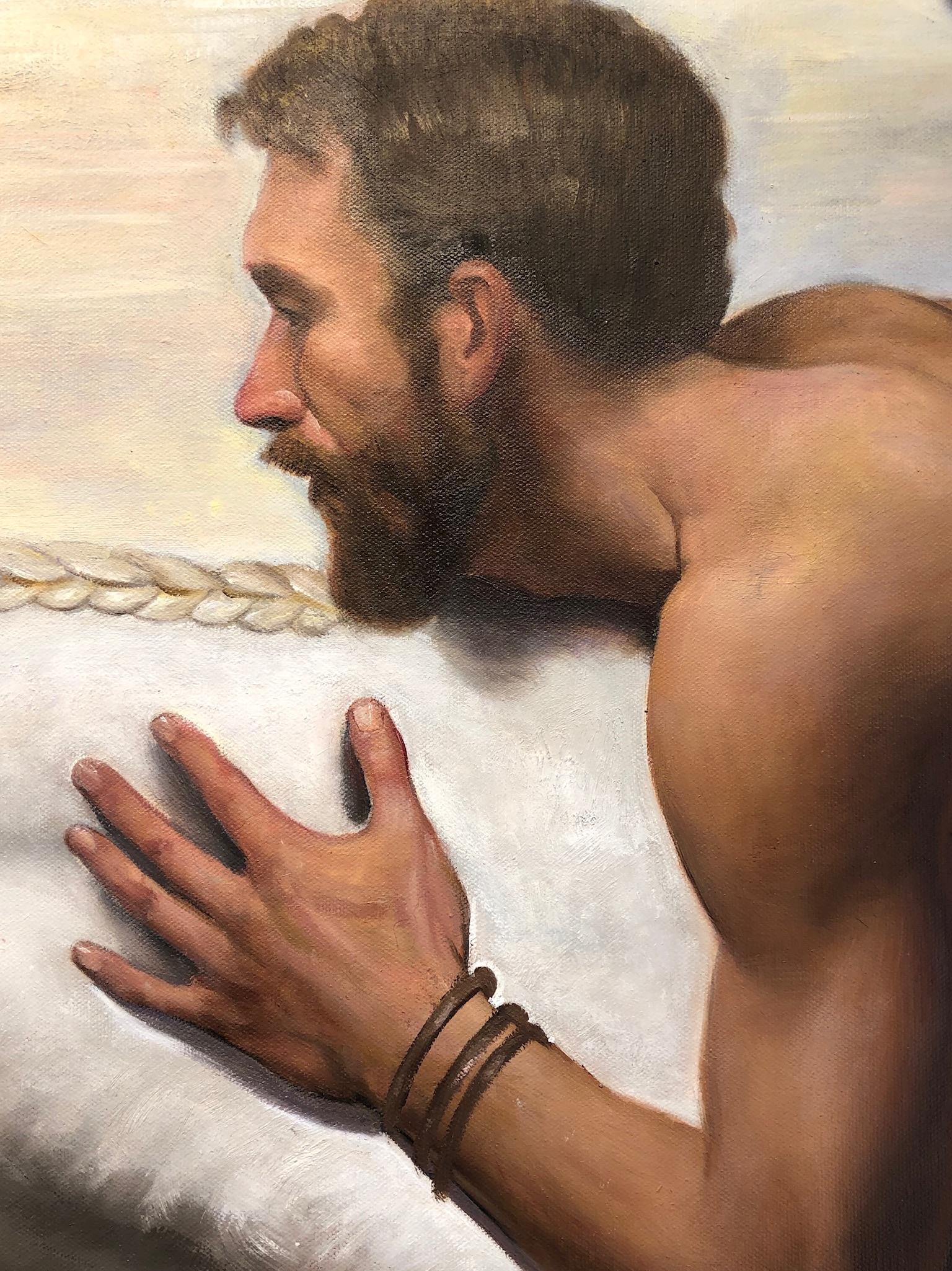 Le huitième travail d'Hercule:: figures masculines nues à cheval:: huile sur toile - Contemporain Painting par Bruno Surdo
